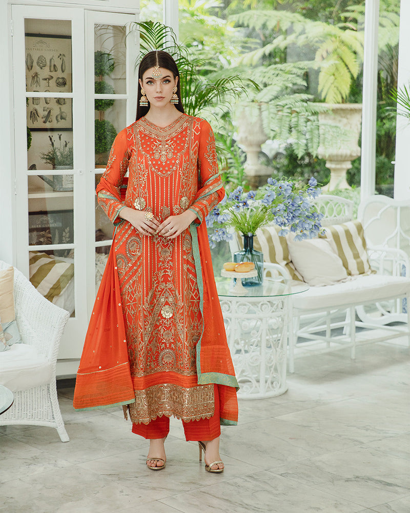 Maryum n Maria | Freesia Ariya Formals | SW23-509 - Tiger Orange - Mina by Maryam N Maria - Designer Dress - Type: Ladies Clothes - Available at Libayah - 100% Original