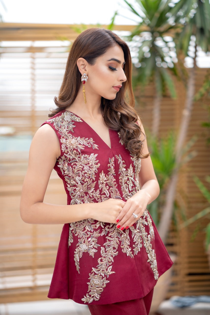 Ayesha and Usman | Grape Wine Luxury Pret | Vermillion by Ayesha and Usman - Designer Dress - Type: Ladies Clothes - Available at Libayah - 100% Original