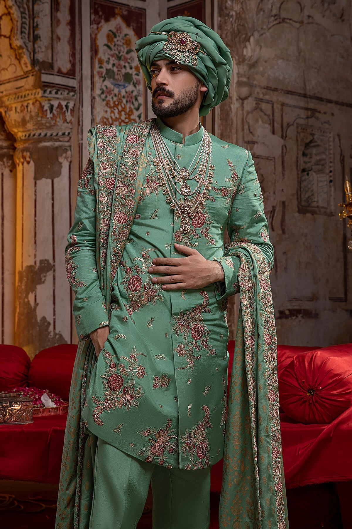 Pakistani Menswear | Mina Kashif | Sherwani D-03 by Libayah - Designer Dress - Type: Menswear - Available at Libayah - 100% Original