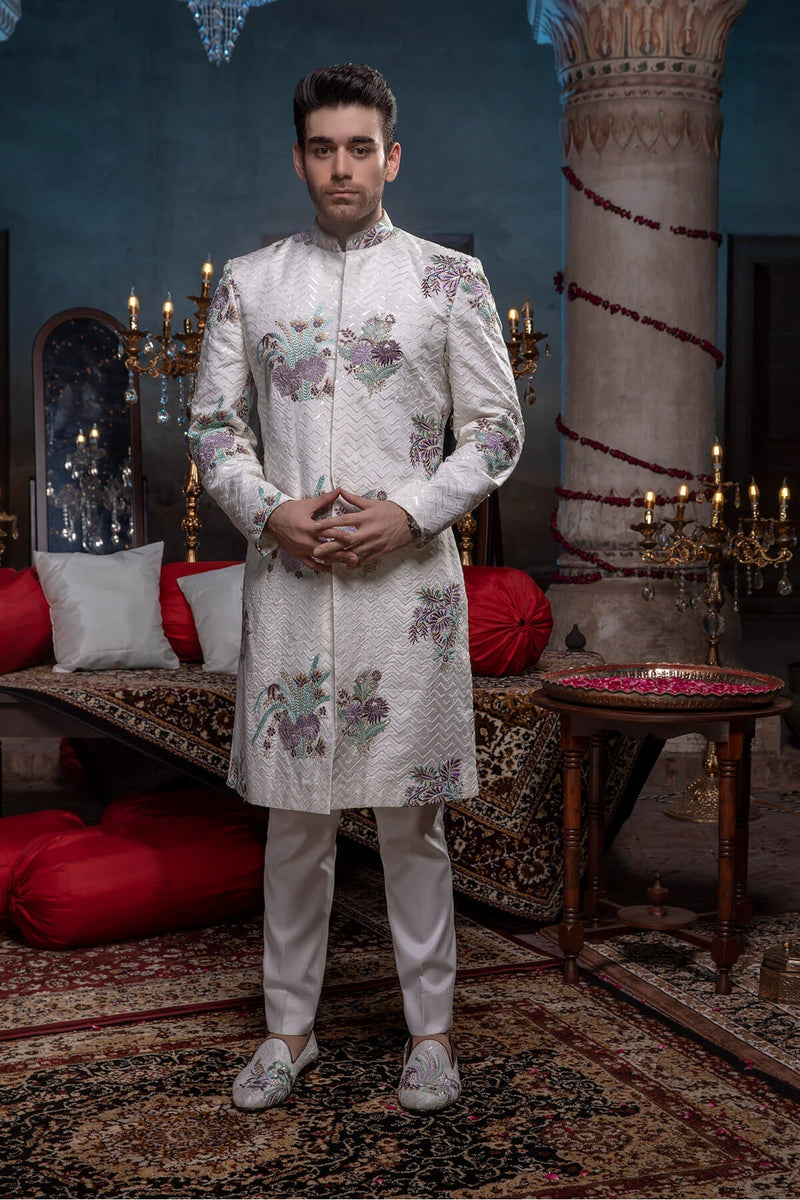Pakistani Menswear | Mina Kashif | Sherwani D-10 by Libayah - Designer Dress - Type: Menswear - Available at Libayah - 100% Original
