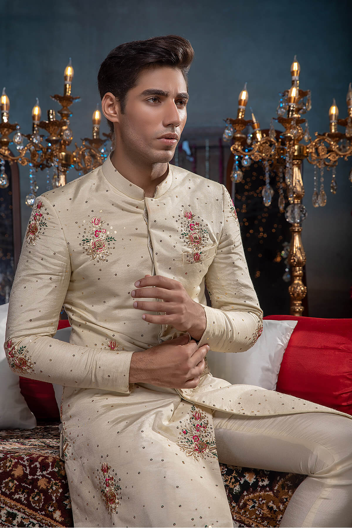 Pakistani Menswear | Mina Kashif | Sherwani D-02 by Libayah - Designer Dress - Type: Menswear - Available at Libayah - 100% Original
