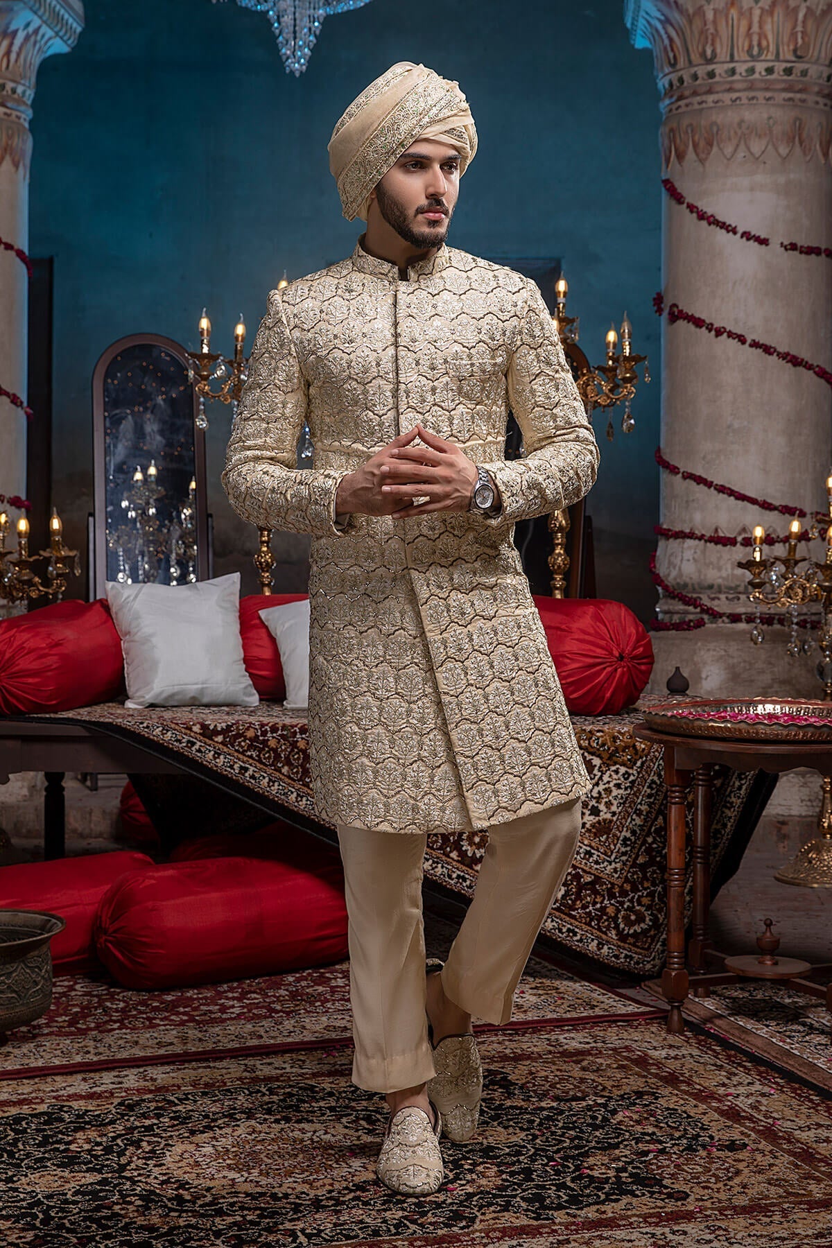 Pakistani Menswear | Mina Kashif | Sherwani D-04 by Libayah - Designer Dress - Type: Menswear - Available at Libayah - 100% Original