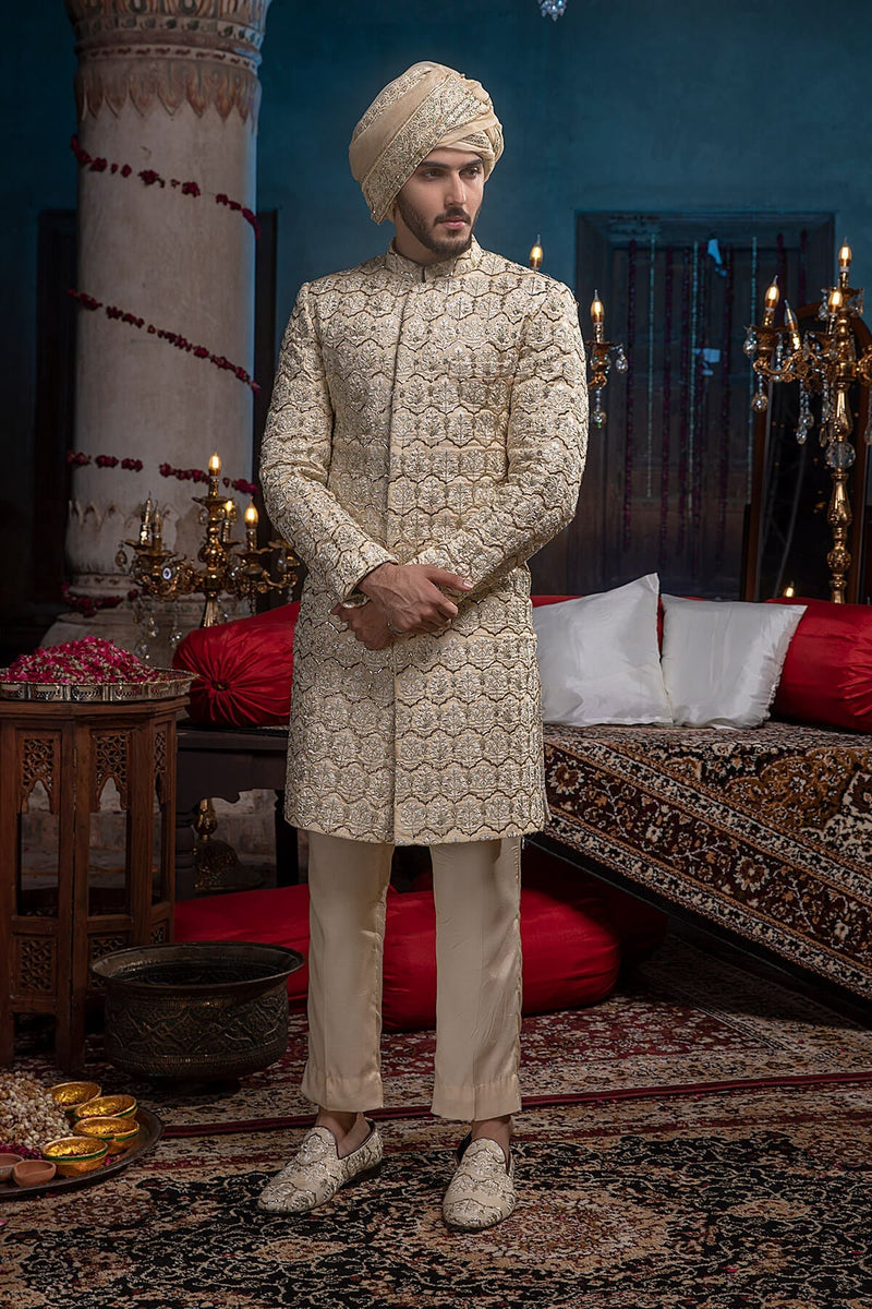 Pakistani Menswear | Mina Kashif | Sherwani D-04 by Libayah - Designer Dress - Type: Menswear - Available at Libayah - 100% Original