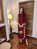 Ayesha and Usman | Grape Wine Luxury Pret | Claret by Ayesha and Usman - Designer Dress - Type: Ladies Clothes - Available at Libayah - 100% Original