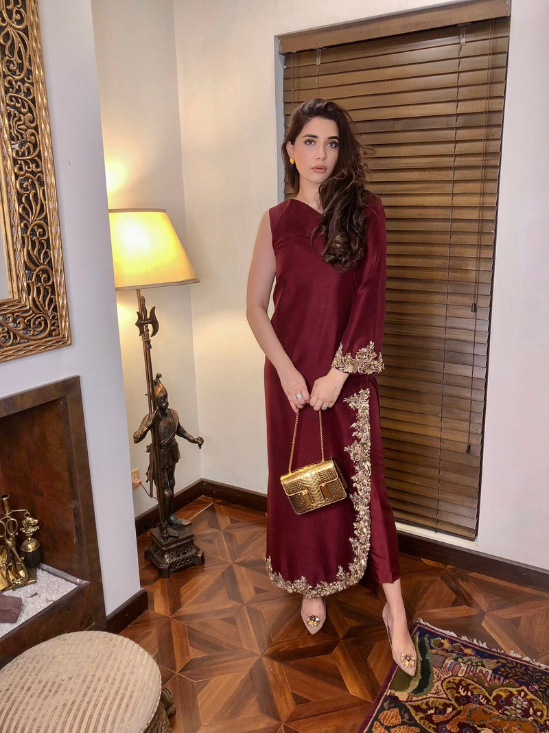 Ayesha and Usman | Grape Wine Luxury Pret | Claret by Ayesha and Usman - Designer Dress - Type: Ladies Clothes - Available at Libayah - 100% Original