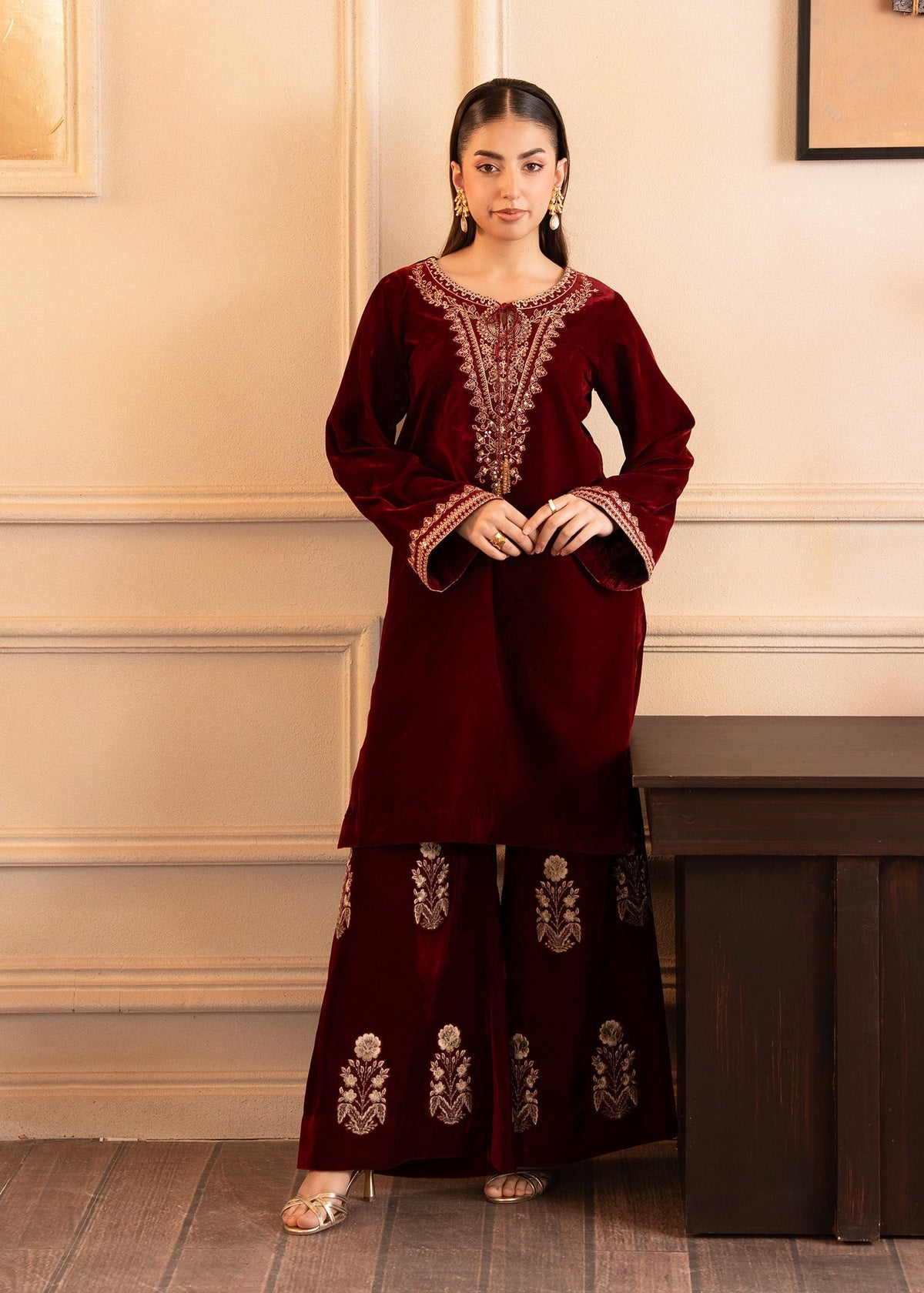CRIMSON GRACE – authentic Pakistani formal dress from the Fozia Khalid The Velvet Rise 25 collection for women in the UK