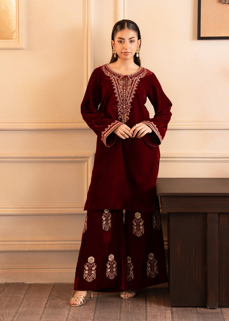 CRIMSON GRACE – authentic Pakistani formal dress from the Fozia Khalid The Velvet Rise 25 collection for women in the UK