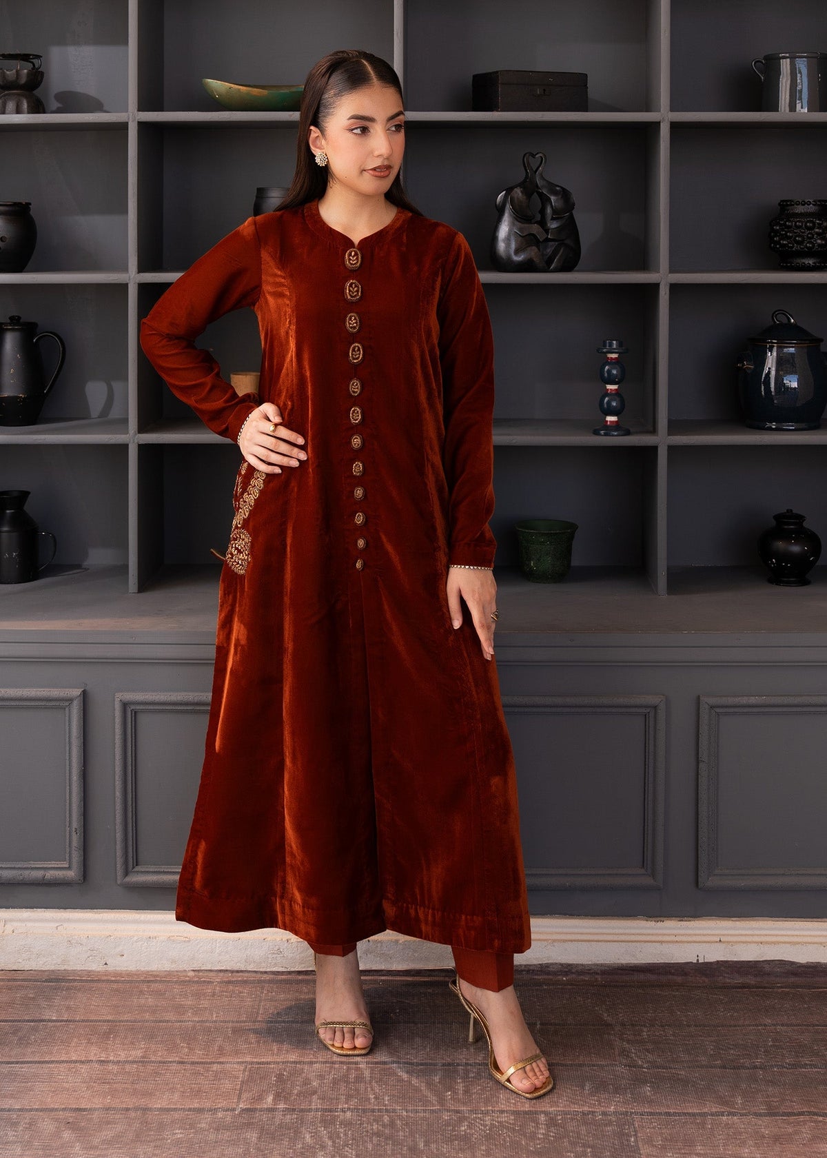 MOCHA LUXE – authentic Pakistani formal dress from the Fozia Khalid The Velvet Rise 25 collection for women in the UK