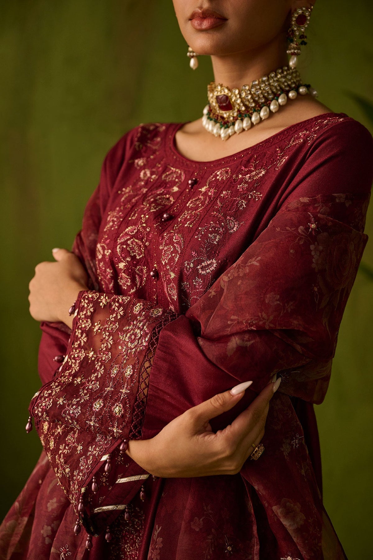 Dhanak | Festive Formals | SS24DU-3197 MAROON 3Pcs by Dhanak - Designer Dress - Type: Formal - Available at Libayah - 100% Original