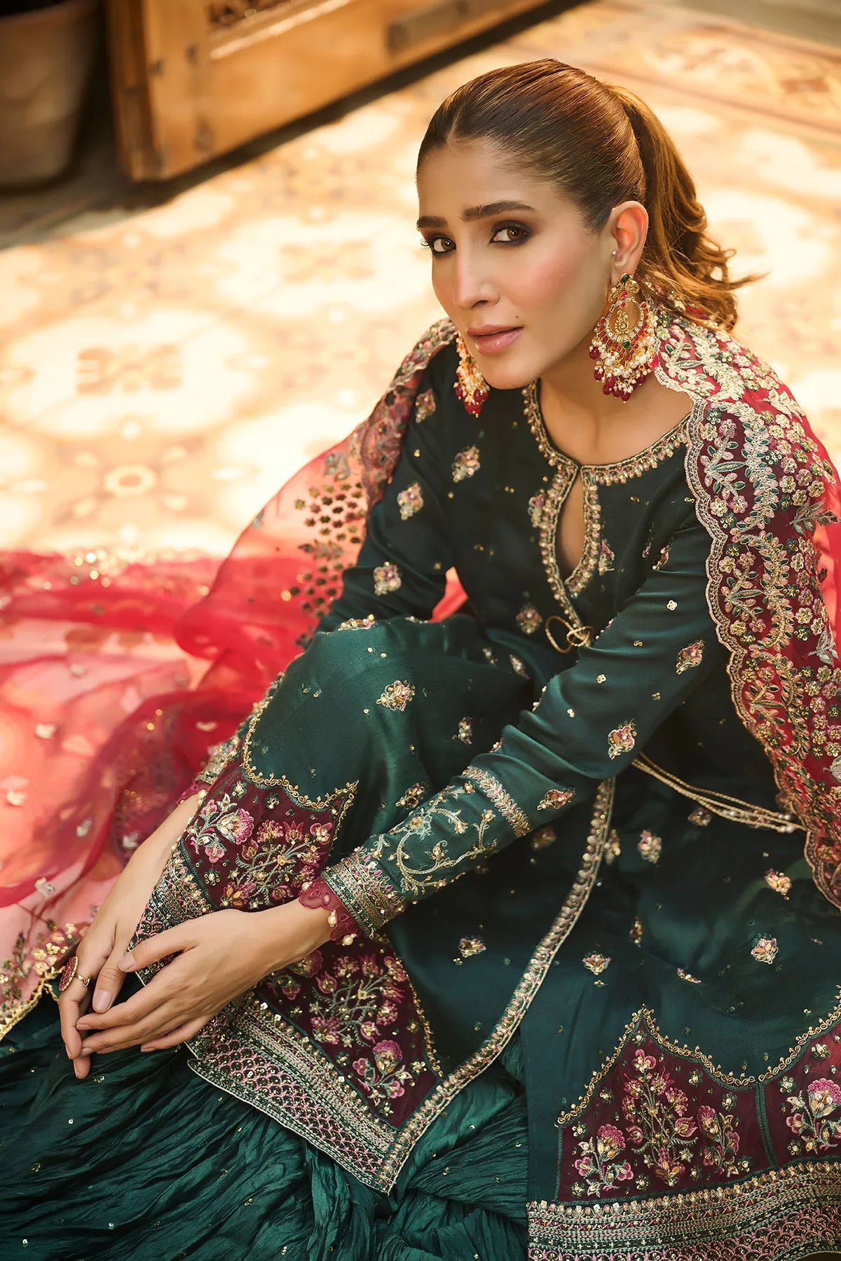 Dhanak | Bridal Couture | HF-3008 DARK GREEN by Dhanak - Designer Dress - Type: Ladies Clothes - Available at Libayah - 100% Original