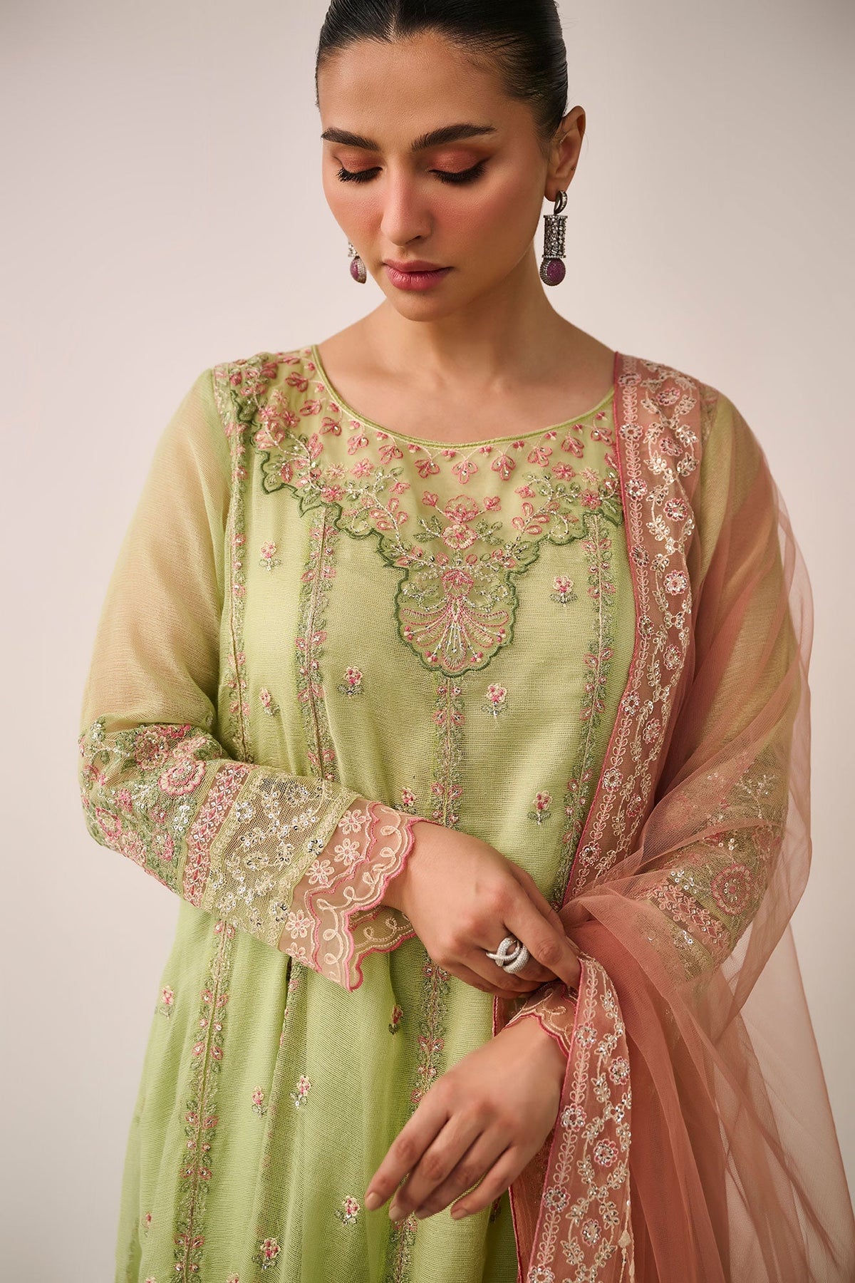 Dhanak | Festive Signature Pret | SS24DA-3195 L-GREEN by Dhanak - Designer Dress - Type: Formal - Available at Libayah - 100% Original