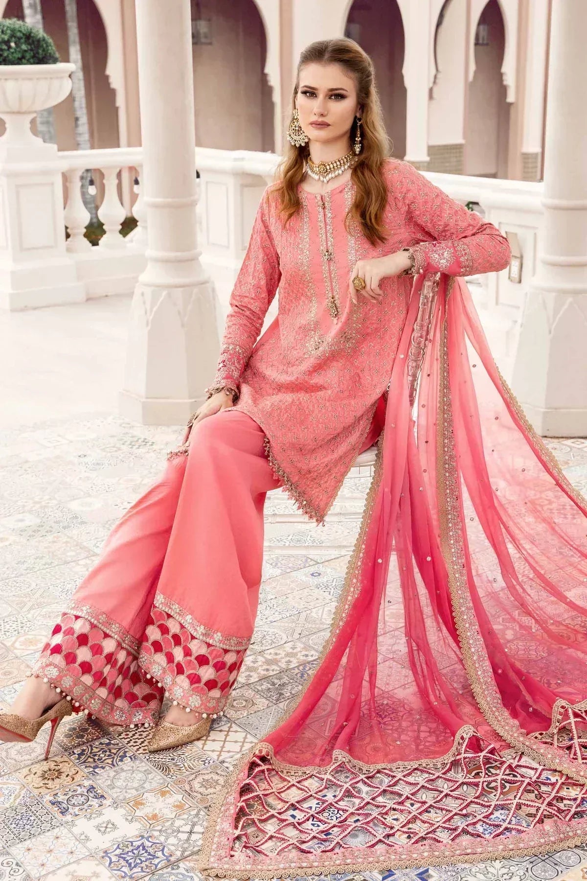 Maria B | Sateen Formals 23 | Candy Pink CST-701 by Maria B - Designer Dress  - Type : Ladies Clothes - Available at Libayah - 100% Original 