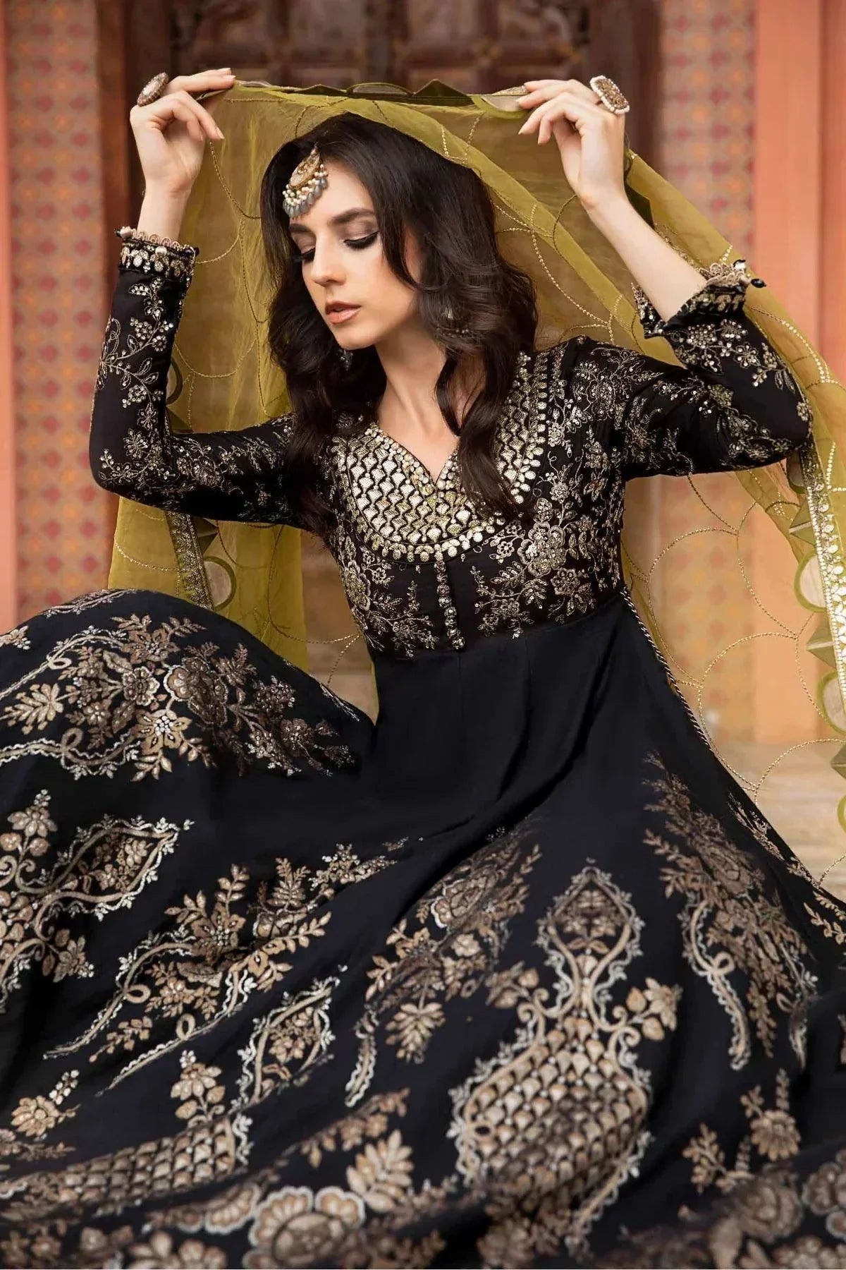 Maria B | Sateen Formals 23 | Black CST-703 by Maria B - Designer Dress  - Type : Ladies Clothes - Available at Libayah - 100% Original 