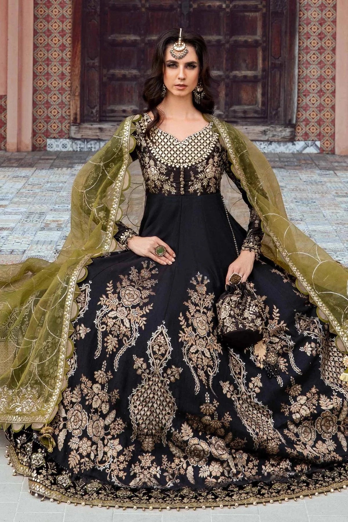 Maria B | Sateen Formals 23 | Black CST-703 by Maria B - Designer Dress  - Type : Ladies Clothes - Available at Libayah - 100% Original 