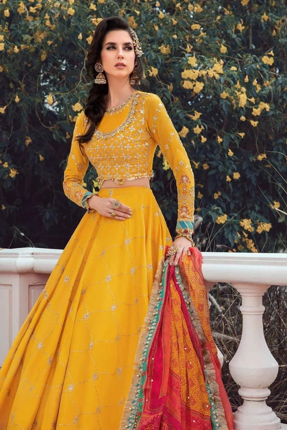 Maria B | Sateen Formals 23 | Yellow CST-705 by Maria B - Designer Dress  - Type : Ladies Clothes - Available at Libayah - 100% Original 