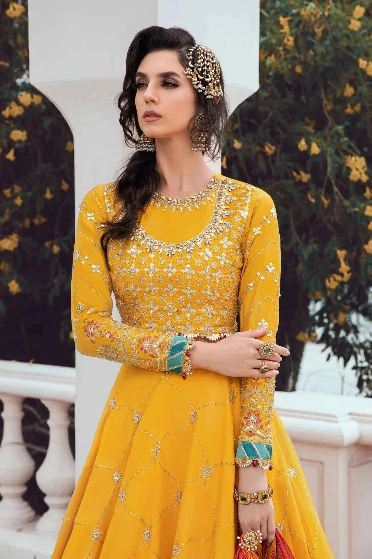 Maria B | Sateen Formals 23 | Yellow CST-705 by Maria B - Designer Dress  - Type : Ladies Clothes - Available at Libayah - 100% Original 