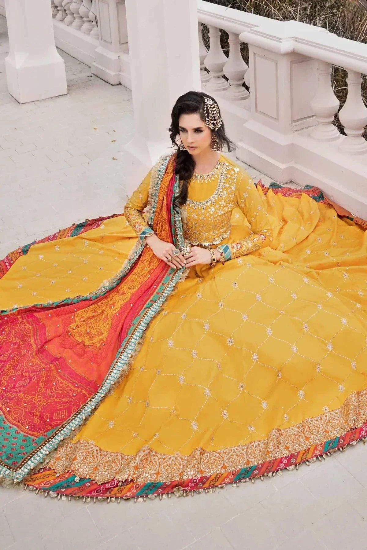Maria B | Sateen Formals 23 | Yellow CST-705 by Maria B - Designer Dress  - Type : Ladies Clothes - Available at Libayah - 100% Original 