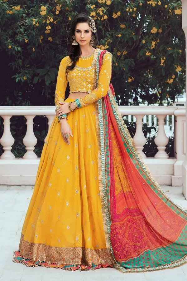 Maria B | Sateen Formals 23 | Yellow CST-705 by Maria B - Designer Dress  - Type : Ladies Clothes - Available at Libayah - 100% Original 