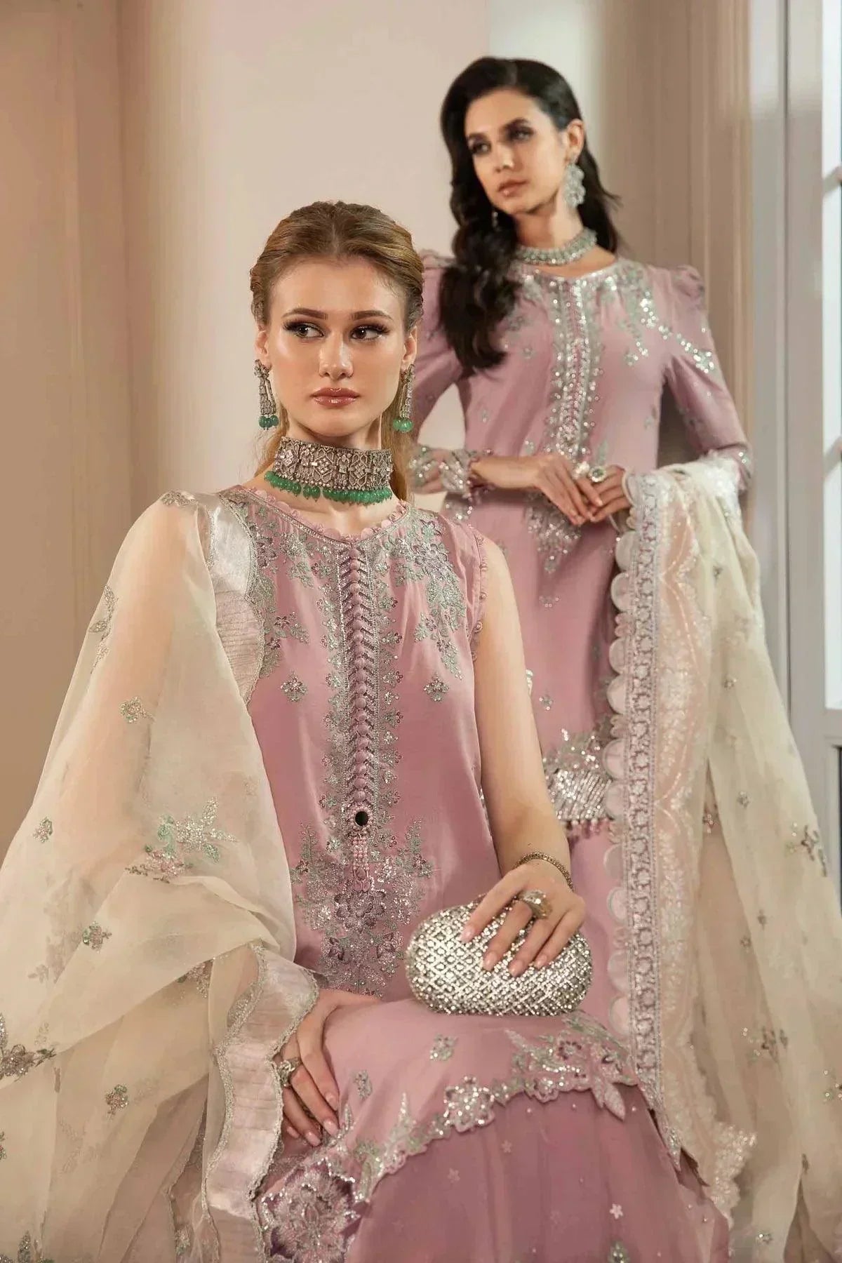 Maria B | Sateen Formals 23 | Mauve CST-706 by Maria B - Designer Dress  - Type : Ladies Clothes - Available at Libayah - 100% Original 