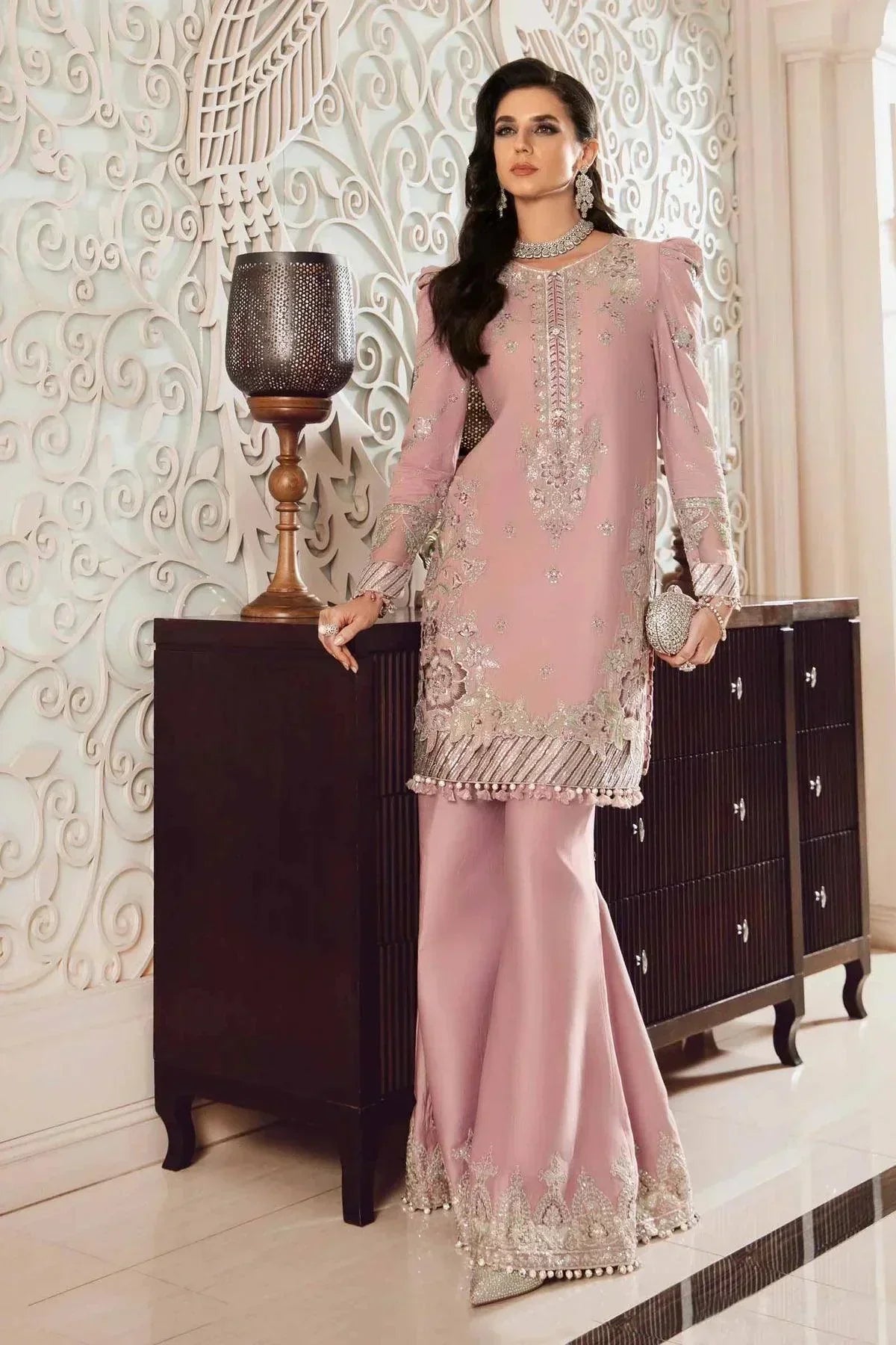 Maria B | Sateen Formals 23 | Mauve CST-706 by Maria B - Designer Dress  - Type : Ladies Clothes - Available at Libayah - 100% Original 