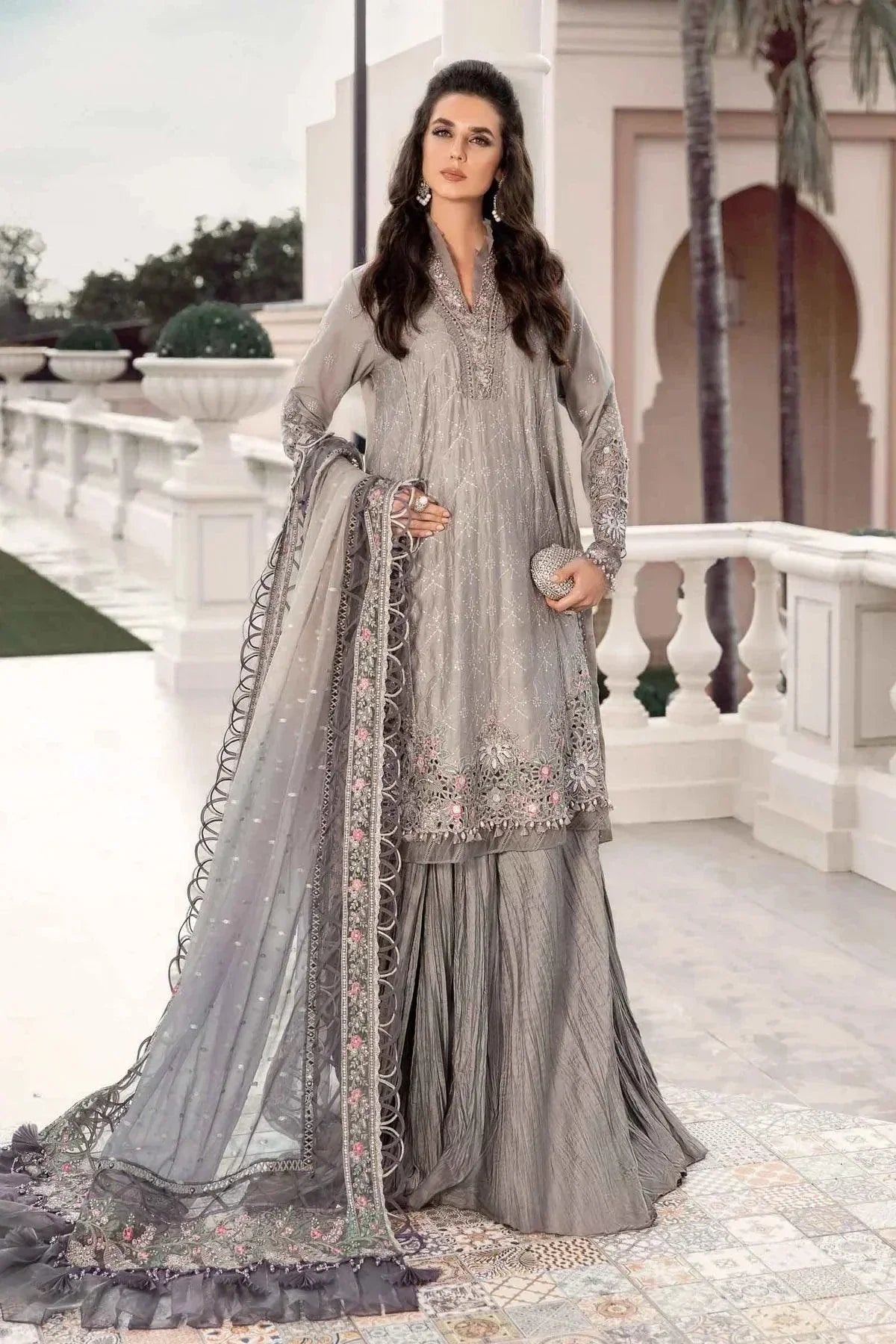 Maria B | Sateen Formals 23 | Grey CST-707 by Maria B - Designer Dress  - Type : Ladies Clothes - Available at Libayah - 100% Original 