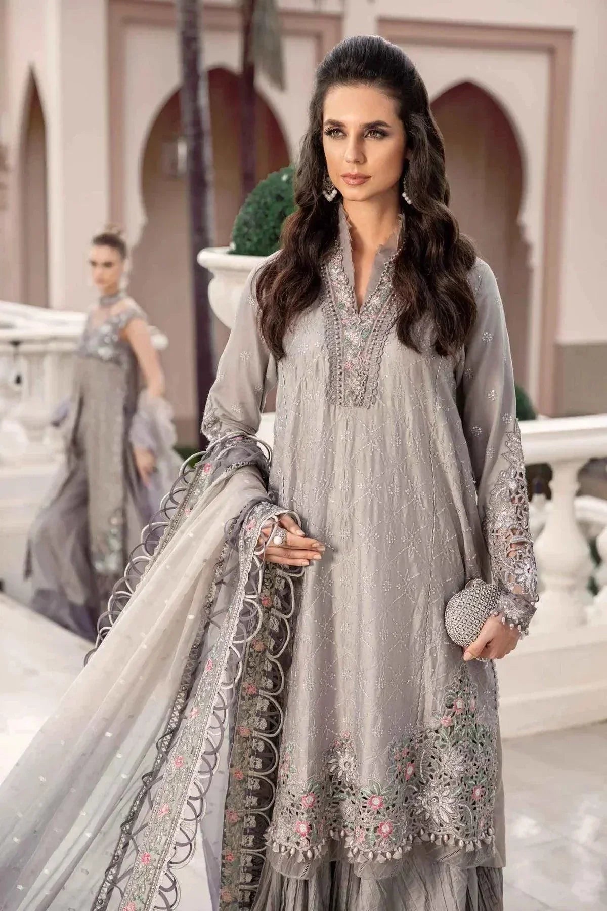 Maria B | Sateen Formals 23 | Grey CST-707 by Maria B - Designer Dress  - Type : Ladies Clothes - Available at Libayah - 100% Original 