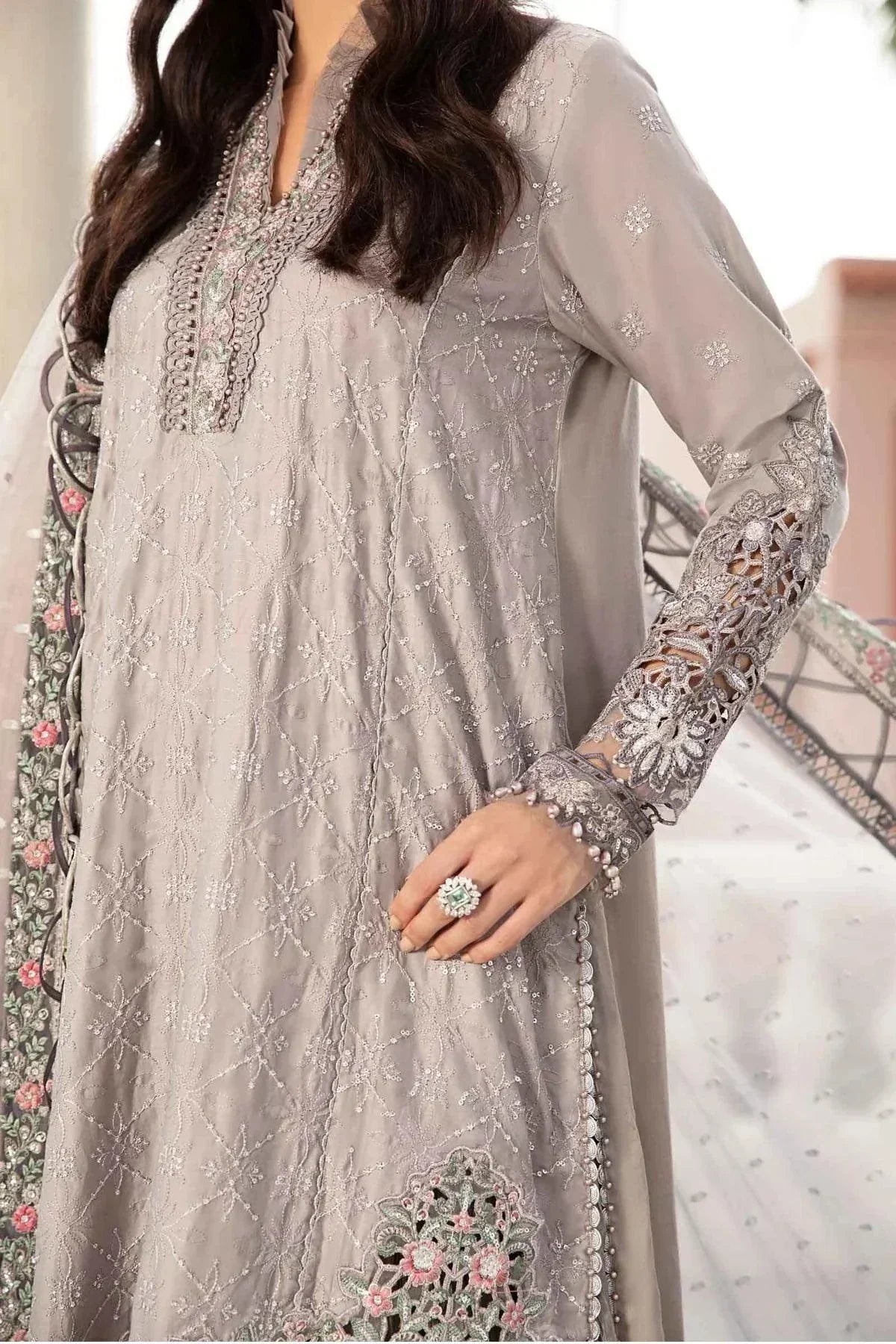 Maria B | Sateen Formals 23 | Grey CST-707 by Maria B - Designer Dress  - Type : Ladies Clothes - Available at Libayah - 100% Original 