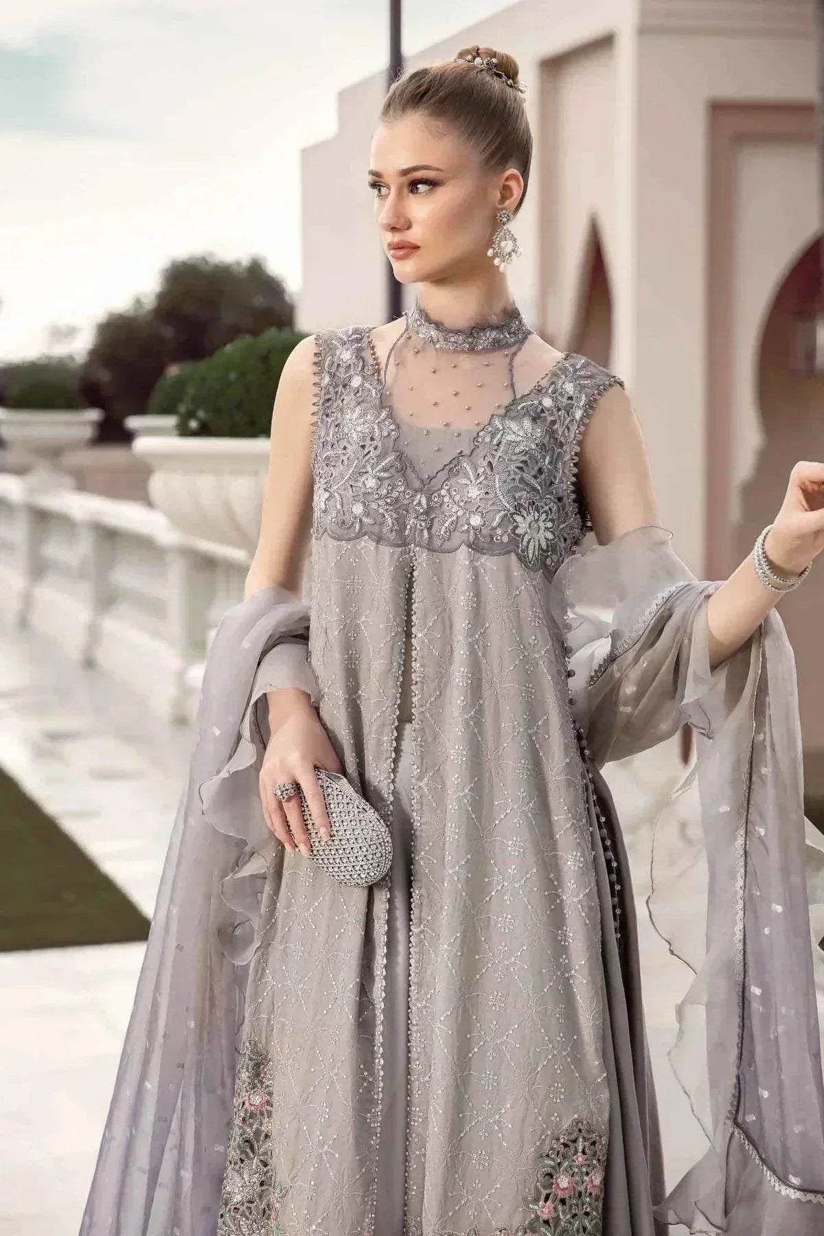 Maria B | Sateen Formals 23 | Grey CST-707 by Maria B - Designer Dress  - Type : Ladies Clothes - Available at Libayah - 100% Original 