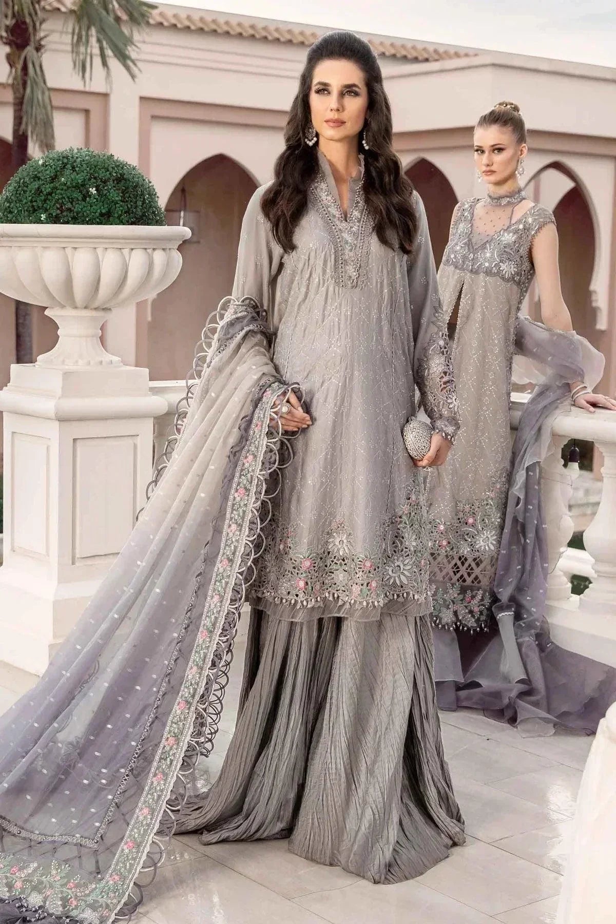 Maria B | Sateen Formals 23 | Grey CST-707 by Maria B - Designer Dress  - Type : Ladies Clothes - Available at Libayah - 100% Original 