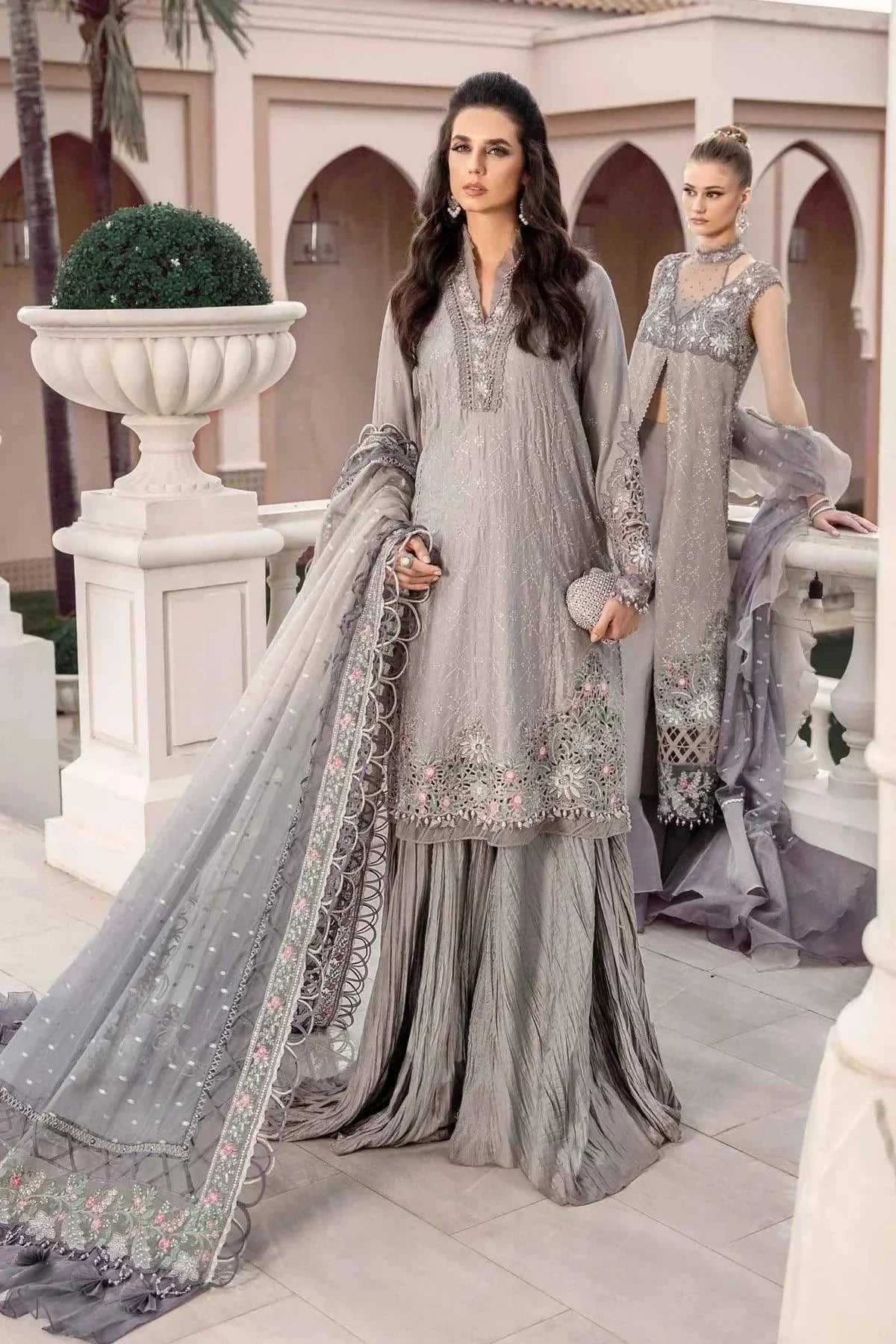 Maria B | Sateen Formals 23 | Grey CST-707 by Maria B - Designer Dress  - Type : Ladies Clothes - Available at Libayah - 100% Original 