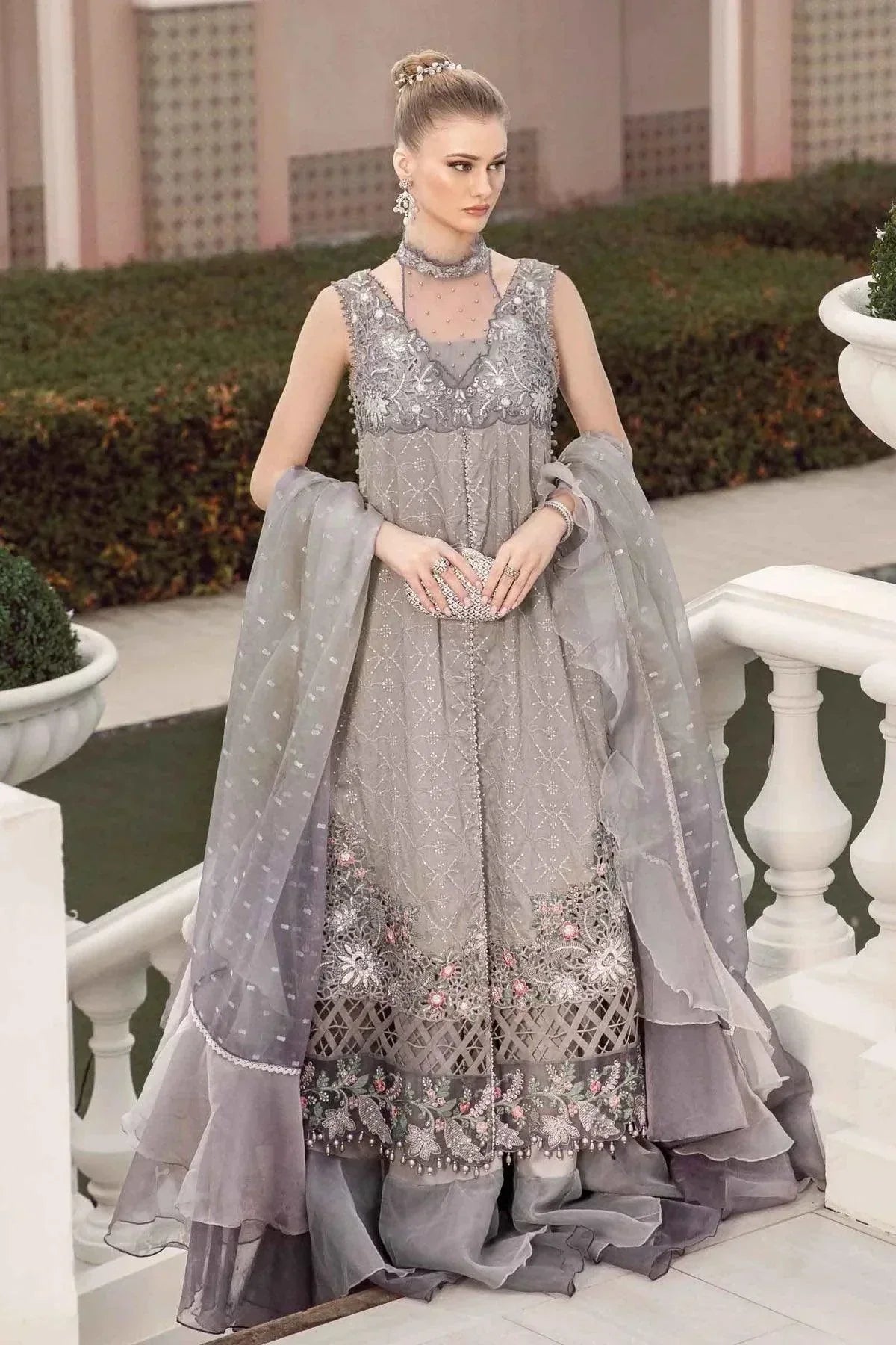 Maria B | Sateen Formals 23 | Grey CST-707 by Maria B - Designer Dress  - Type : Ladies Clothes - Available at Libayah - 100% Original 