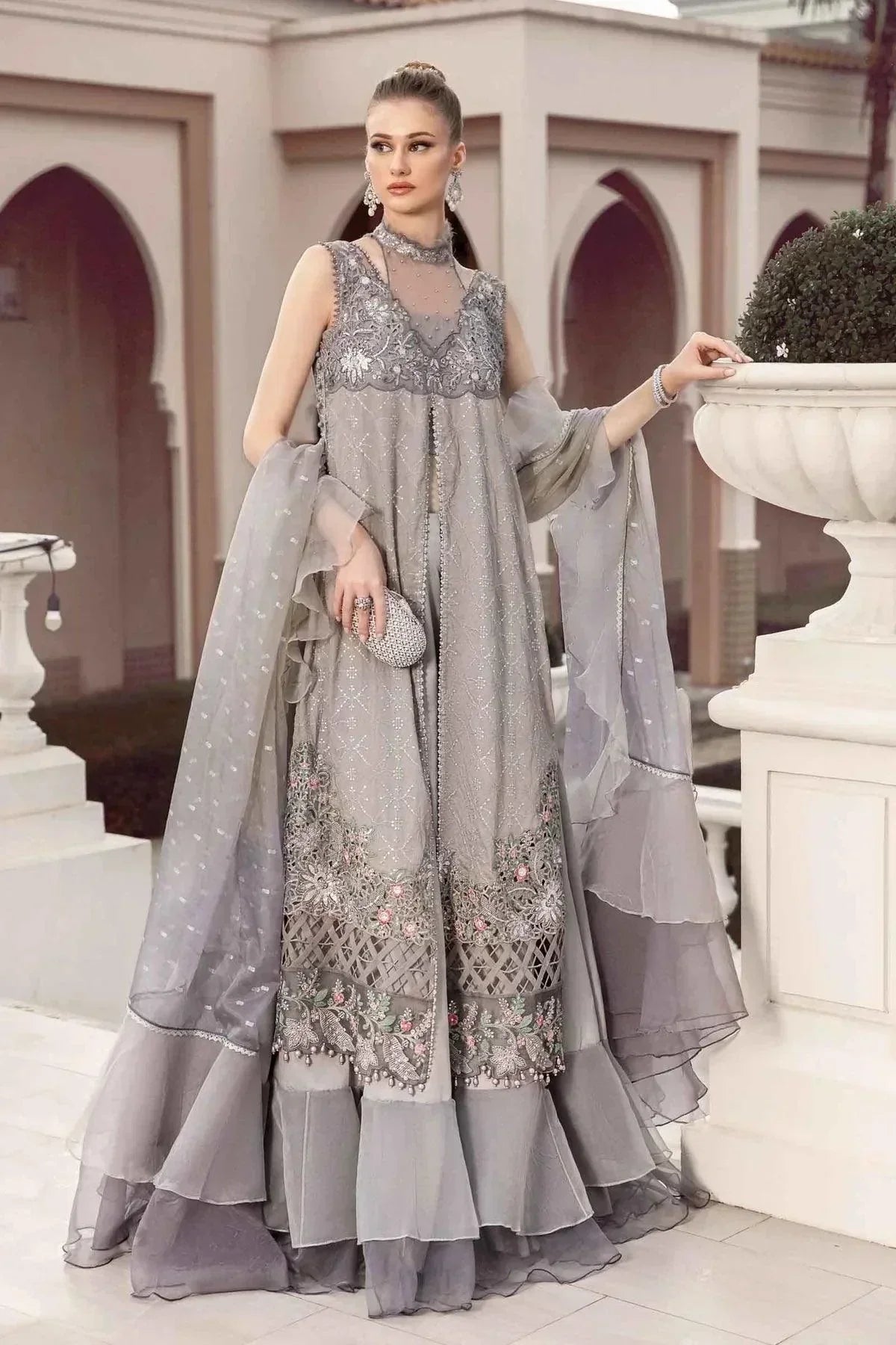 Maria B | Sateen Formals 23 | Grey CST-707 by Maria B - Designer Dress  - Type : Ladies Clothes - Available at Libayah - 100% Original 