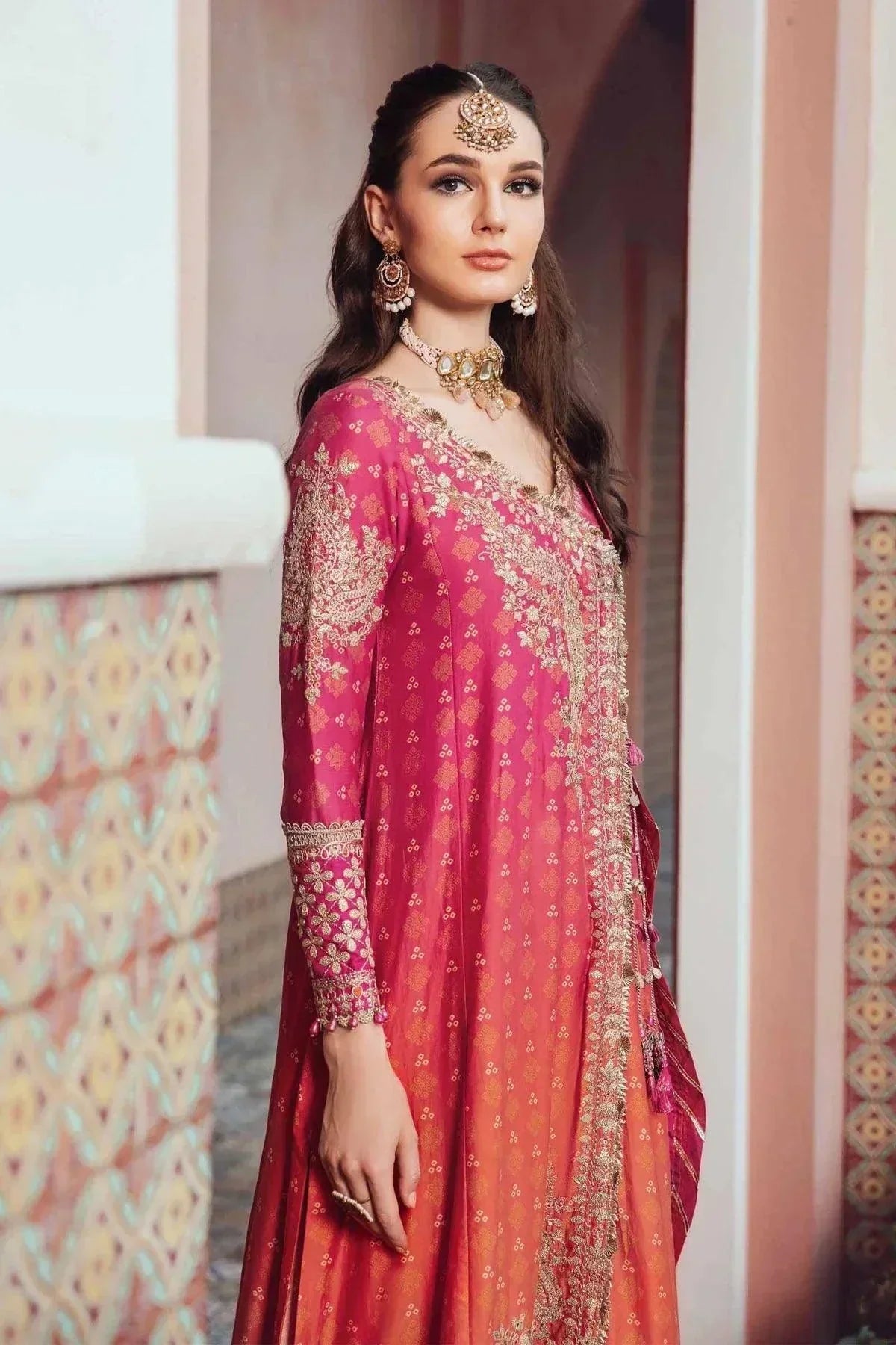 Maria B | Sateen Formals 23 | Fuchsia Pink CST-709 by Maria B - Designer Dress  - Type : Ladies Clothes - Available at Libayah - 100% Original 