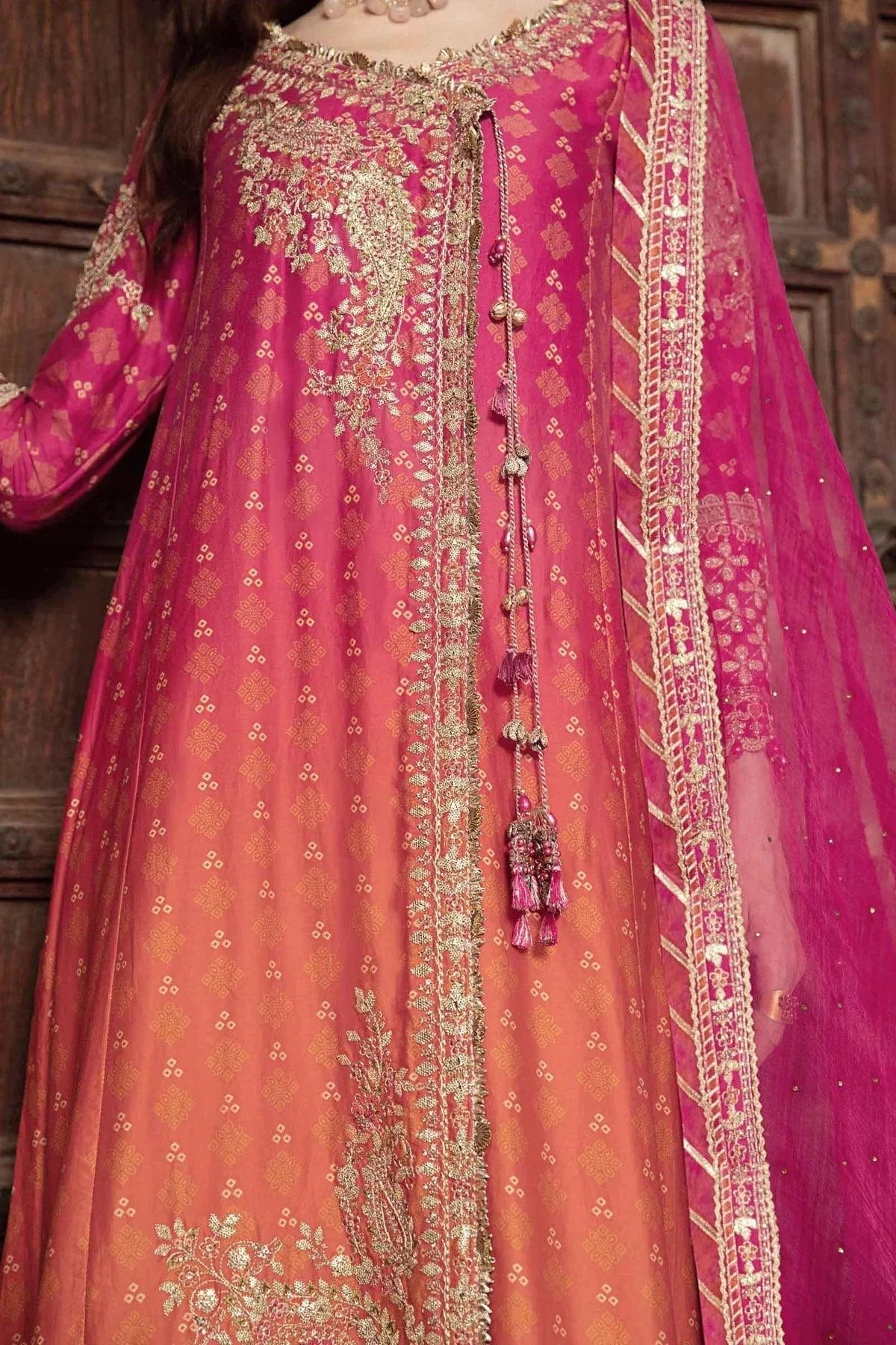 Maria B | Sateen Formals 23 | Fuchsia Pink CST-709 by Maria B - Designer Dress  - Type : Ladies Clothes - Available at Libayah - 100% Original 
