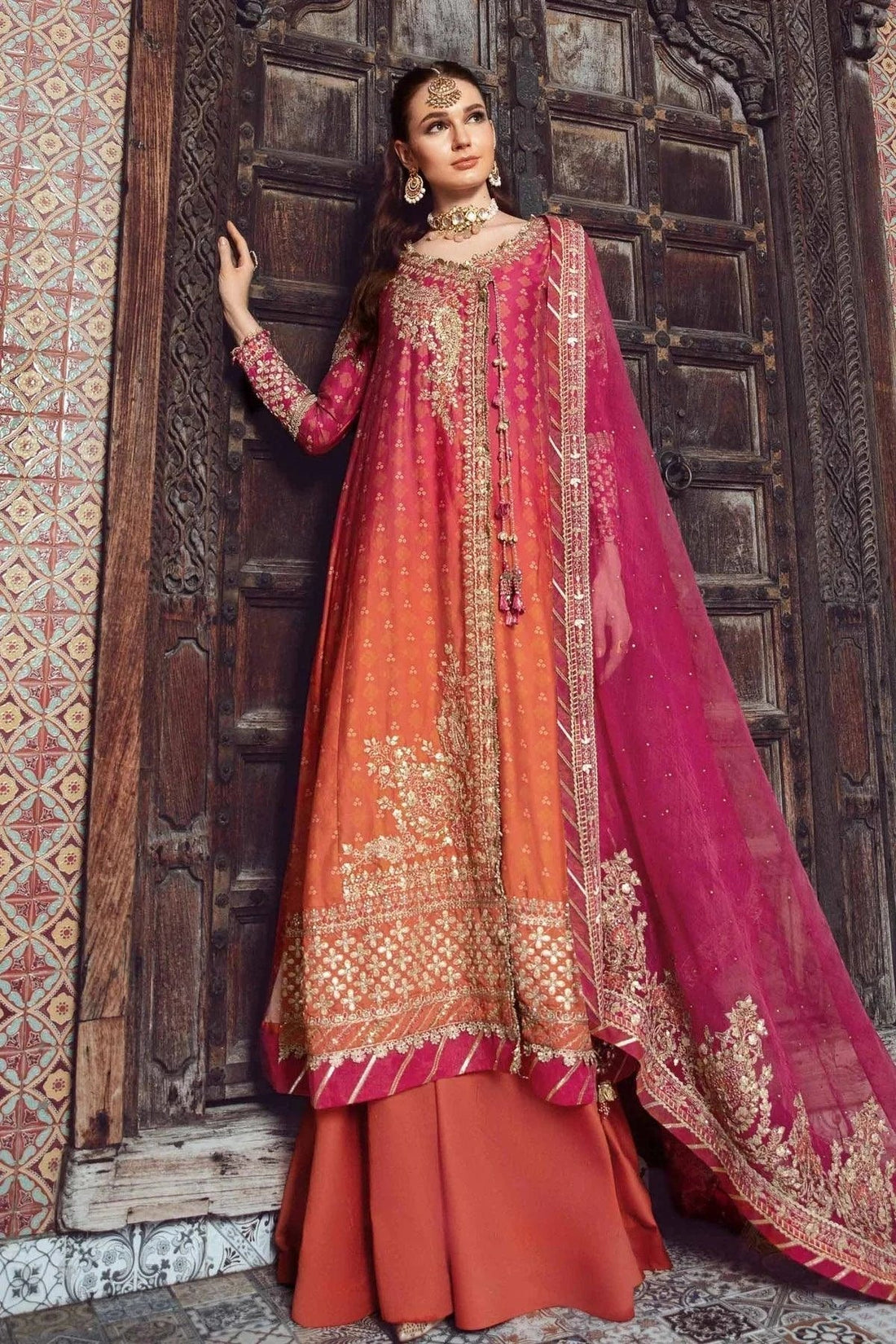 Maria B | Sateen Formals 23 | Fuchsia Pink CST-709 by Maria B - Designer Dress  - Type : Ladies Clothes - Available at Libayah - 100% Original 