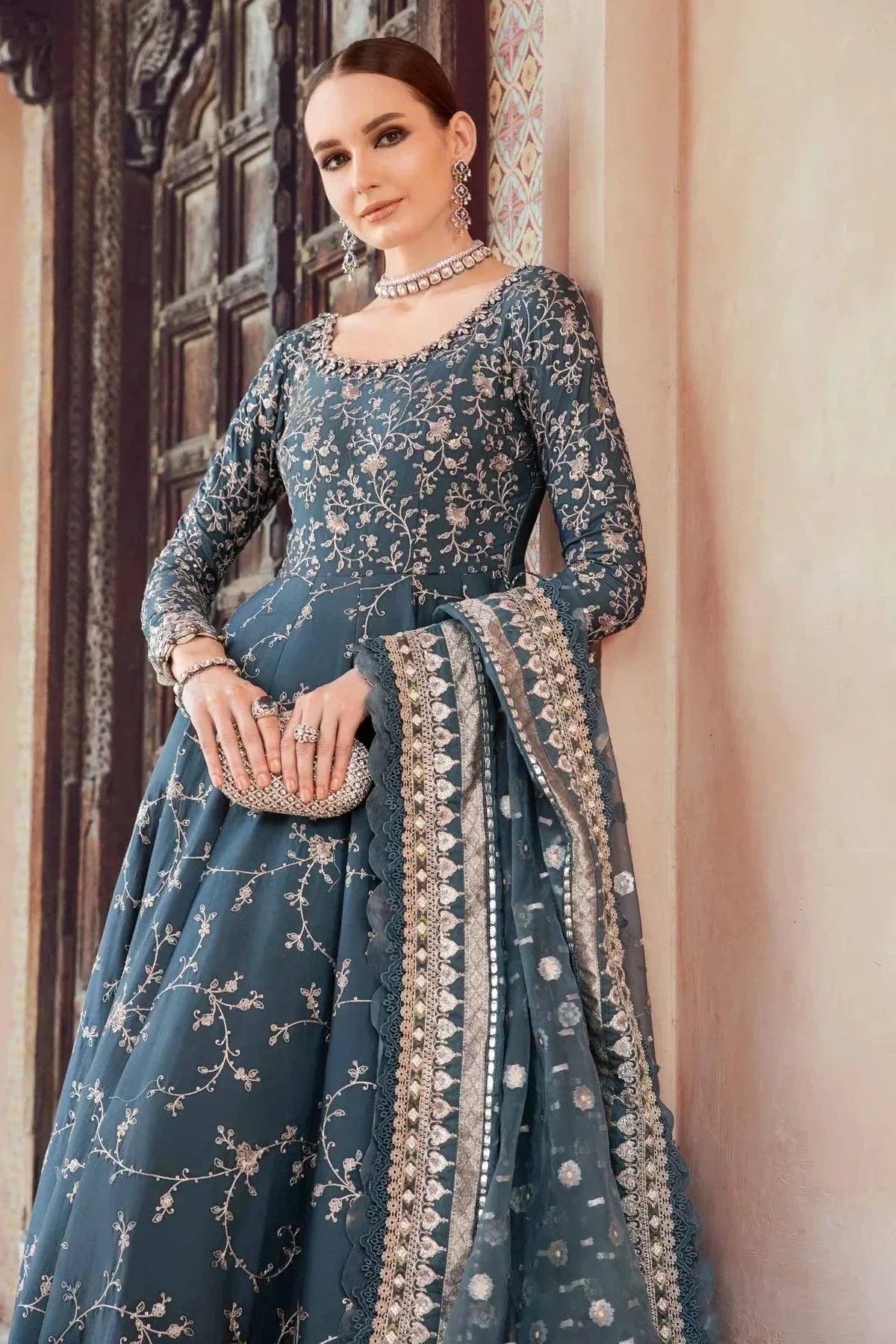 Maria B | Sateen Formals 23 | Teal CST-710 by Maria B - Designer Dress  - Type : Ladies Clothes - Available at Libayah - 100% Original 