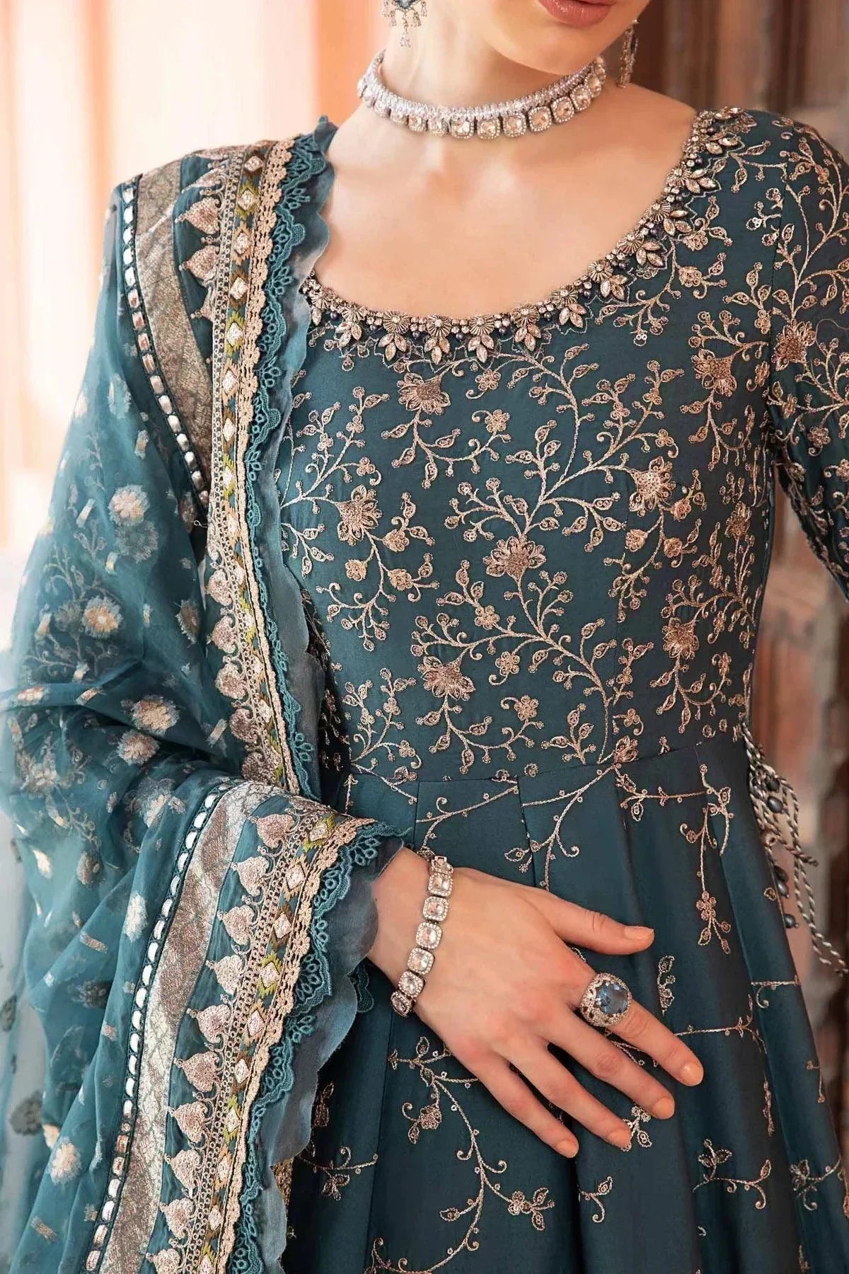 Maria B | Sateen Formals 23 | Teal CST-710 by Maria B - Designer Dress  - Type : Ladies Clothes - Available at Libayah - 100% Original 