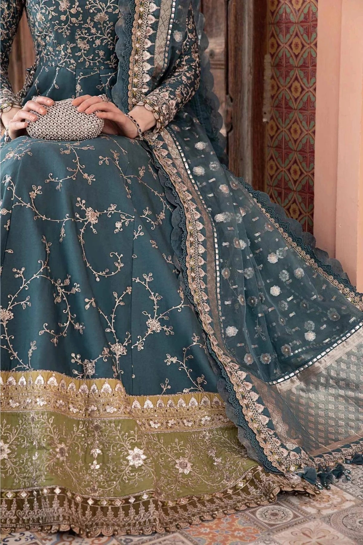 Maria B | Sateen Formals 23 | Teal CST-710 by Maria B - Designer Dress  - Type : Ladies Clothes - Available at Libayah - 100% Original 