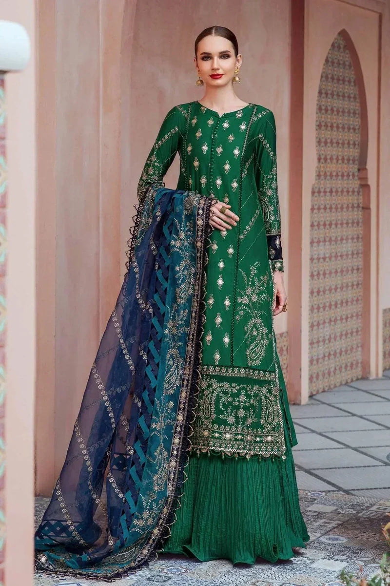 Maria B | Sateen Formals 23 | Emerald Green CST-711 by Maria B - Designer Dress  - Type : Ladies Clothes - Available at Libayah - 100% Original 