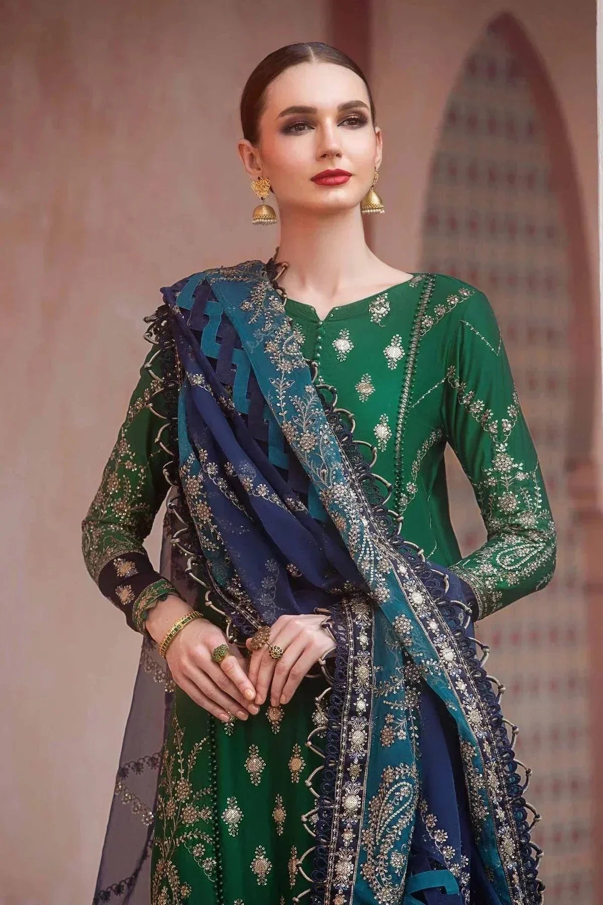 Maria B | Sateen Formals 23 | Emerald Green CST-711 by Maria B - Designer Dress  - Type : Ladies Clothes - Available at Libayah - 100% Original 
