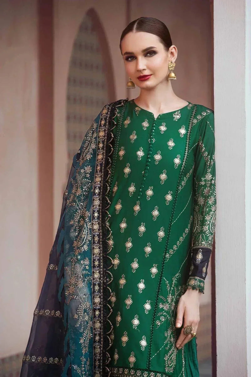 Maria B | Sateen Formals 23 | Emerald Green CST-711 by Maria B - Designer Dress  - Type : Ladies Clothes - Available at Libayah - 100% Original 