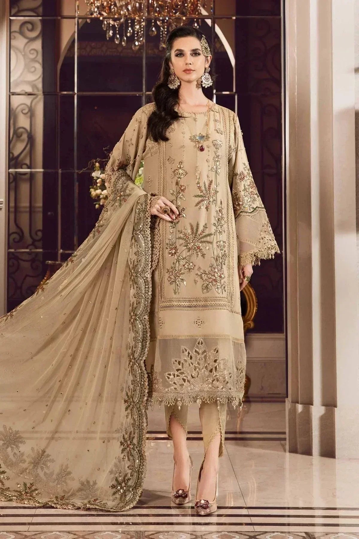 Maria B | Sateen Formals 23 | Beige CST-712 by Maria B - Designer Dress  - Type : Ladies Clothes - Available at Libayah - 100% Original 
