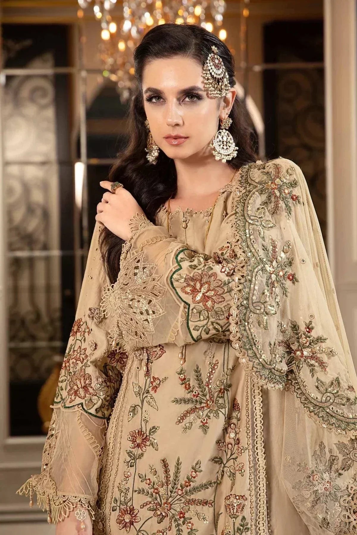 Maria B | Sateen Formals 23 | Beige CST-712 by Maria B - Designer Dress  - Type : Ladies Clothes - Available at Libayah - 100% Original 