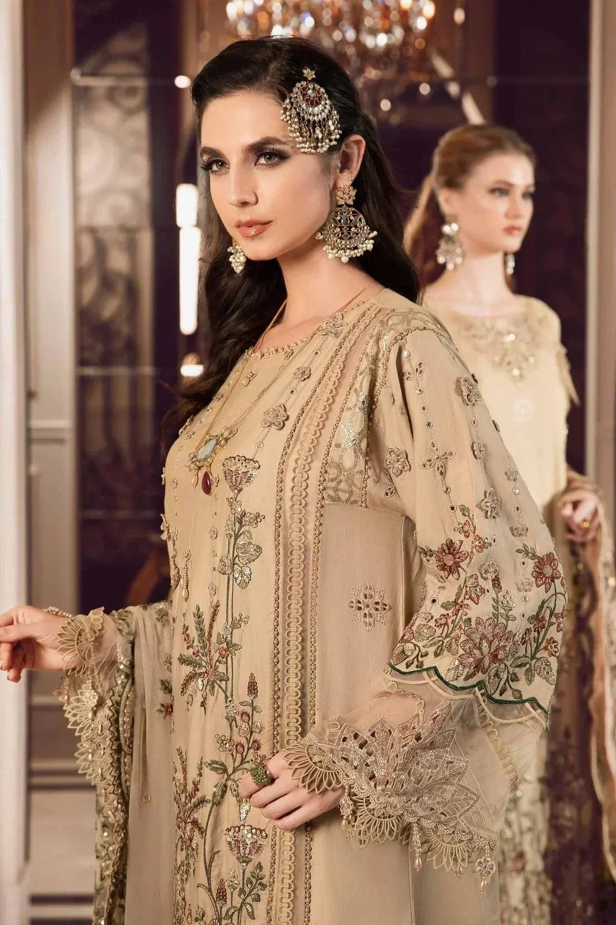 Maria B | Sateen Formals 23 | Beige CST-712 by Maria B - Designer Dress  - Type : Ladies Clothes - Available at Libayah - 100% Original 