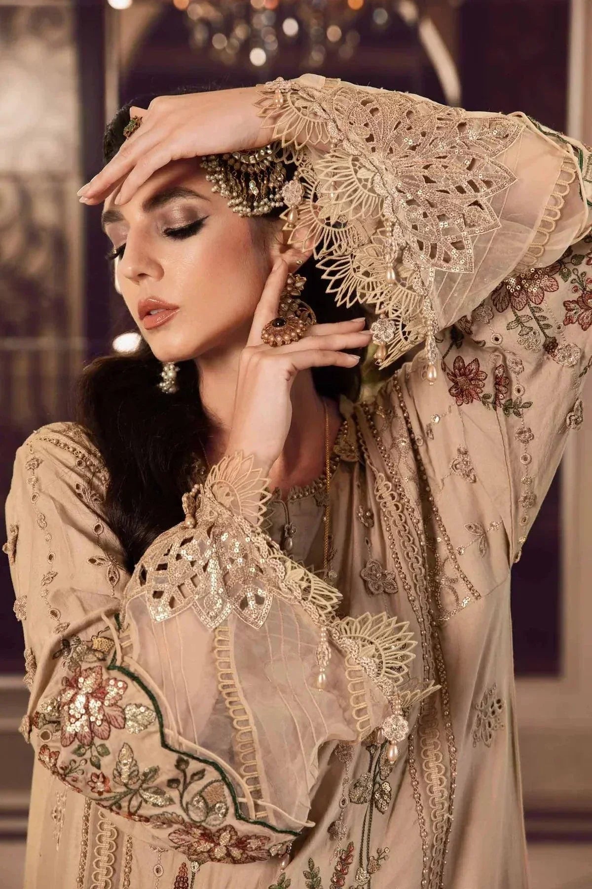 Maria B | Sateen Formals 23 | Beige CST-712 by Maria B - Designer Dress  - Type : Ladies Clothes - Available at Libayah - 100% Original 