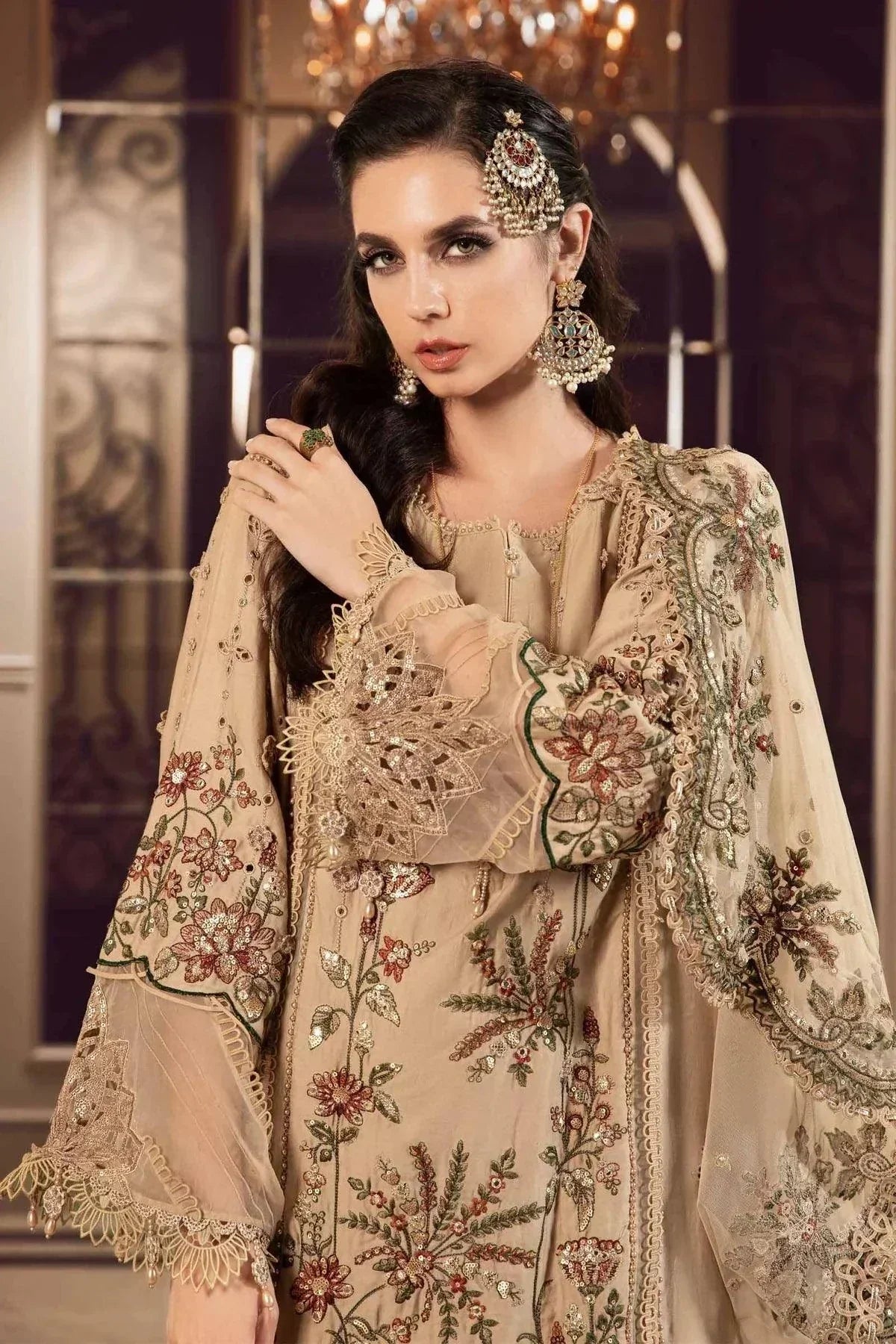 Maria B | Sateen Formals 23 | Beige CST-712 by Maria B - Designer Dress  - Type : Ladies Clothes - Available at Libayah - 100% Original 
