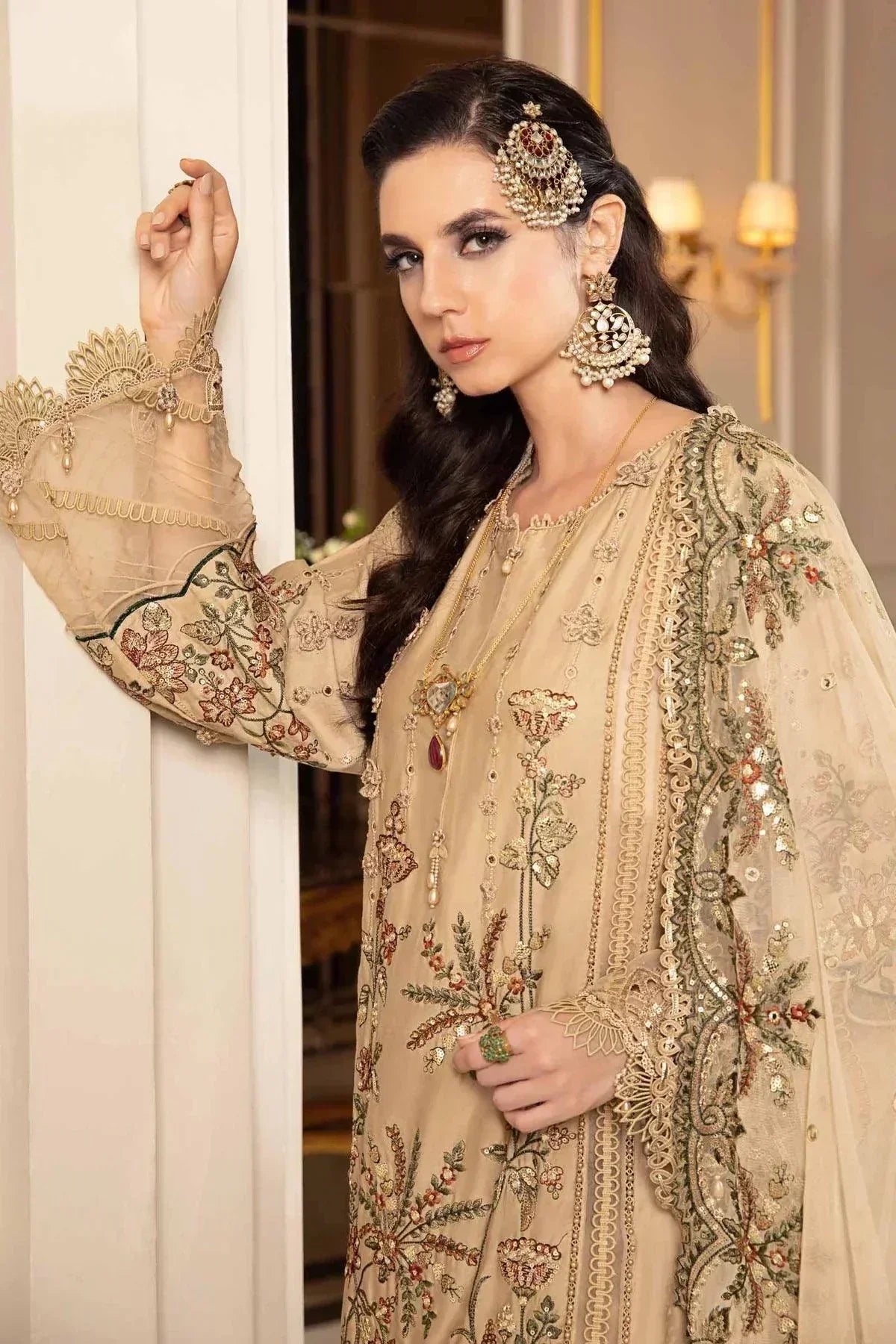 Maria B | Sateen Formals 23 | Beige CST-712 by Maria B - Designer Dress  - Type : Ladies Clothes - Available at Libayah - 100% Original 