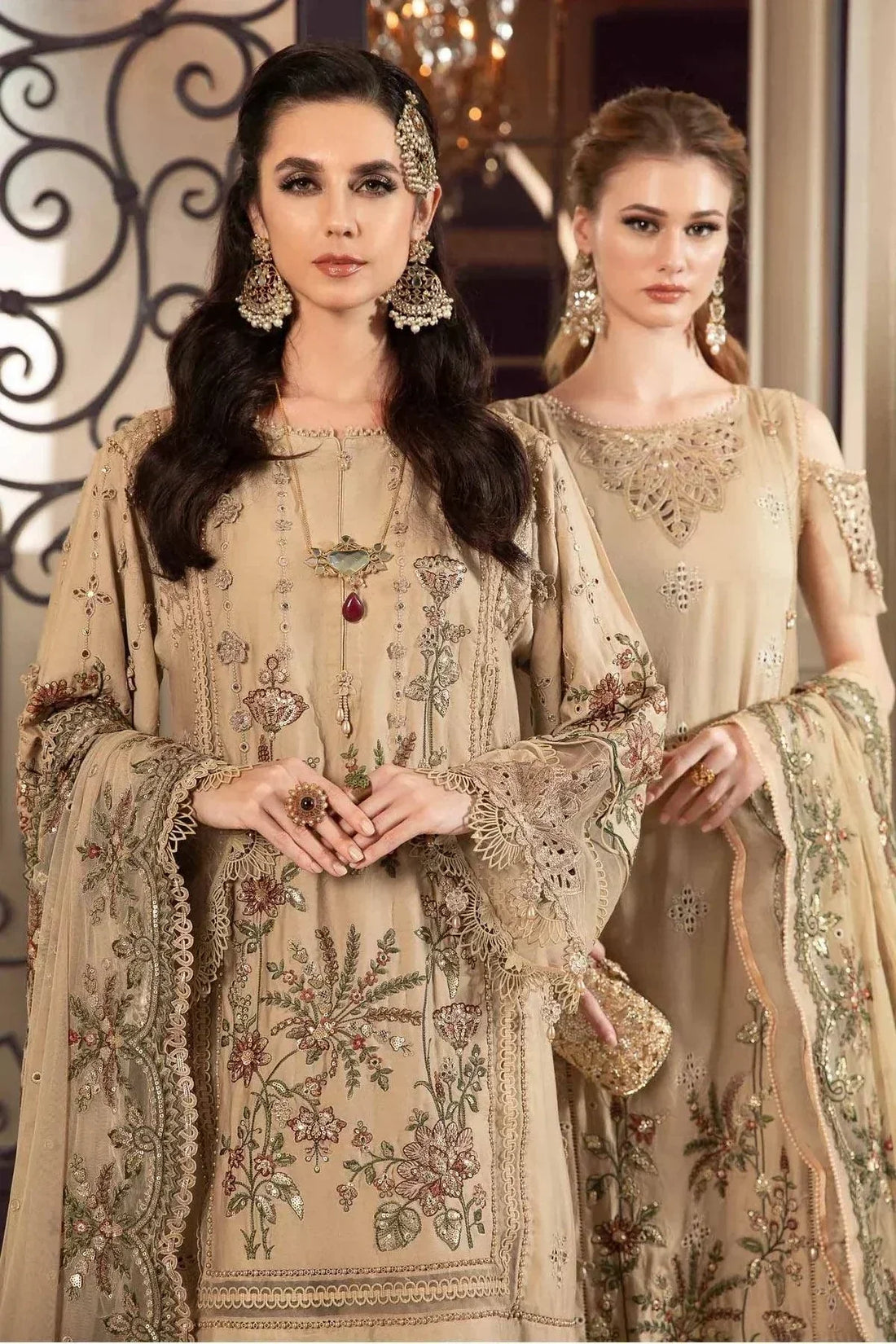 Maria B | Sateen Formals 23 | Beige CST-712 by Maria B - Designer Dress  - Type : Ladies Clothes - Available at Libayah - 100% Original 