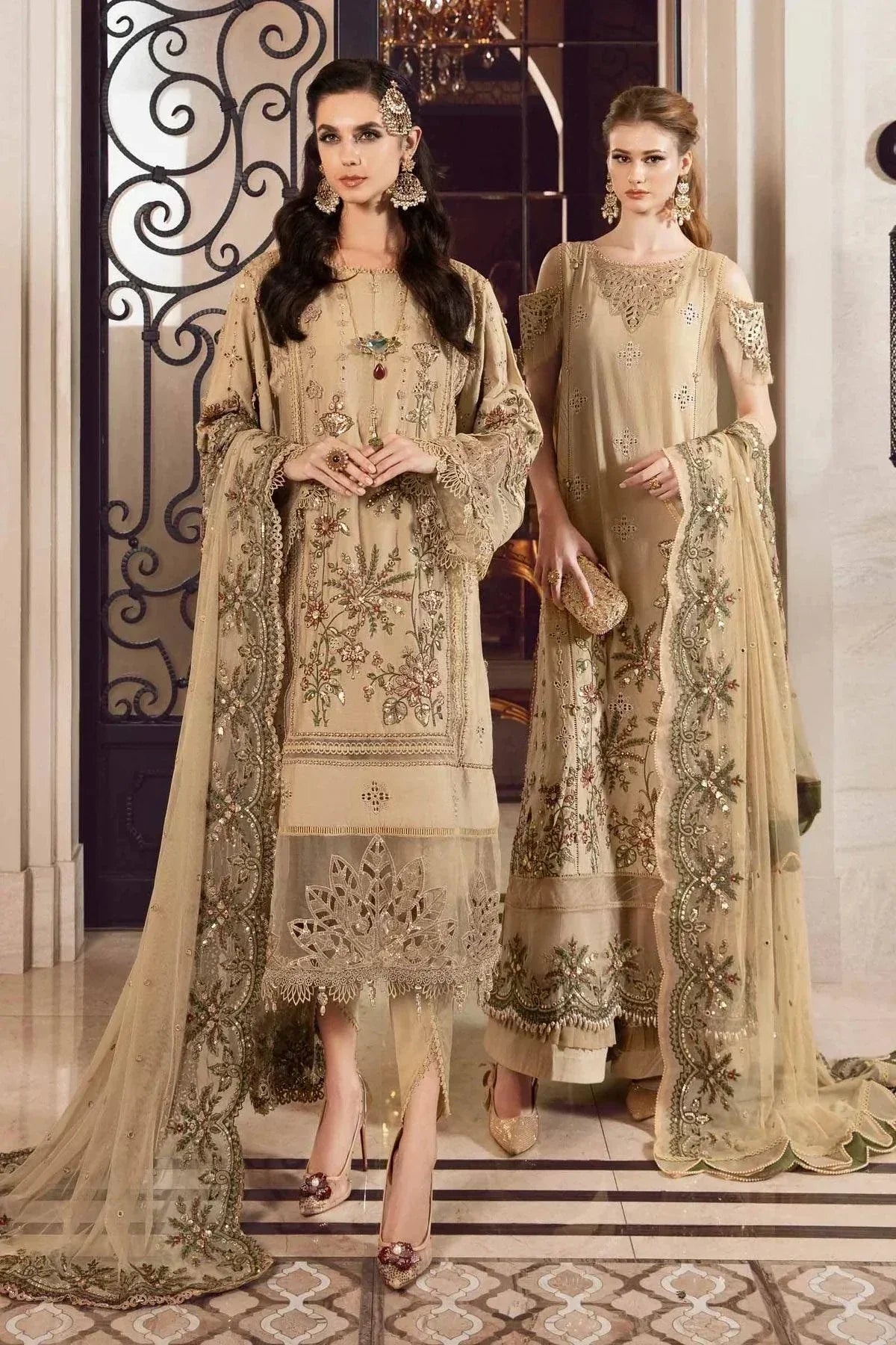 Maria B | Sateen Formals 23 | Beige CST-712 by Maria B - Designer Dress  - Type : Ladies Clothes - Available at Libayah - 100% Original 