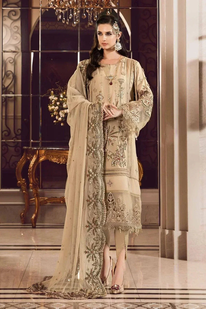 Maria B | Sateen Formals 23 | Beige CST-712 by Maria B - Designer Dress  - Type : Ladies Clothes - Available at Libayah - 100% Original 